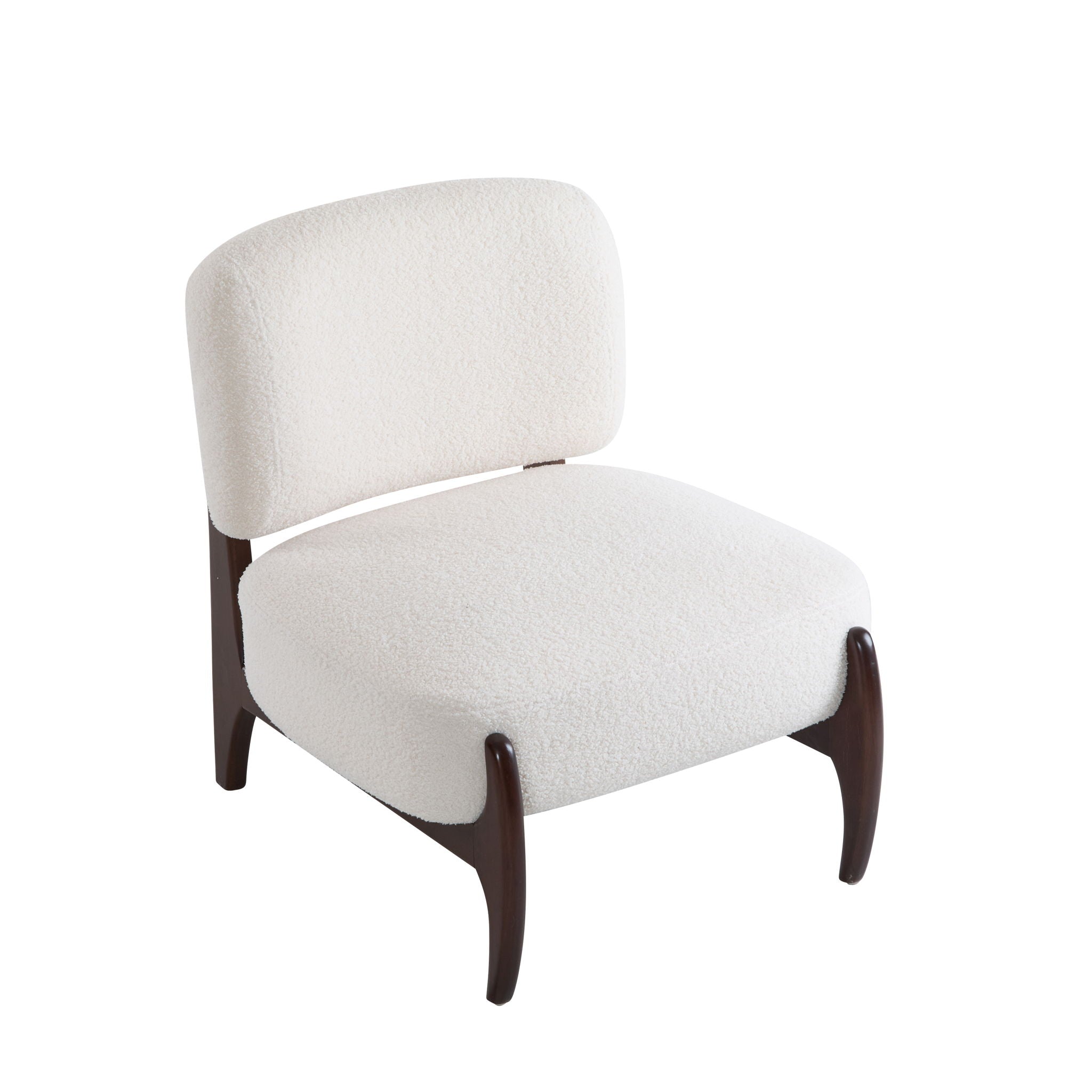 Modern Boucle Lounge Chair With Solid Wood Fram