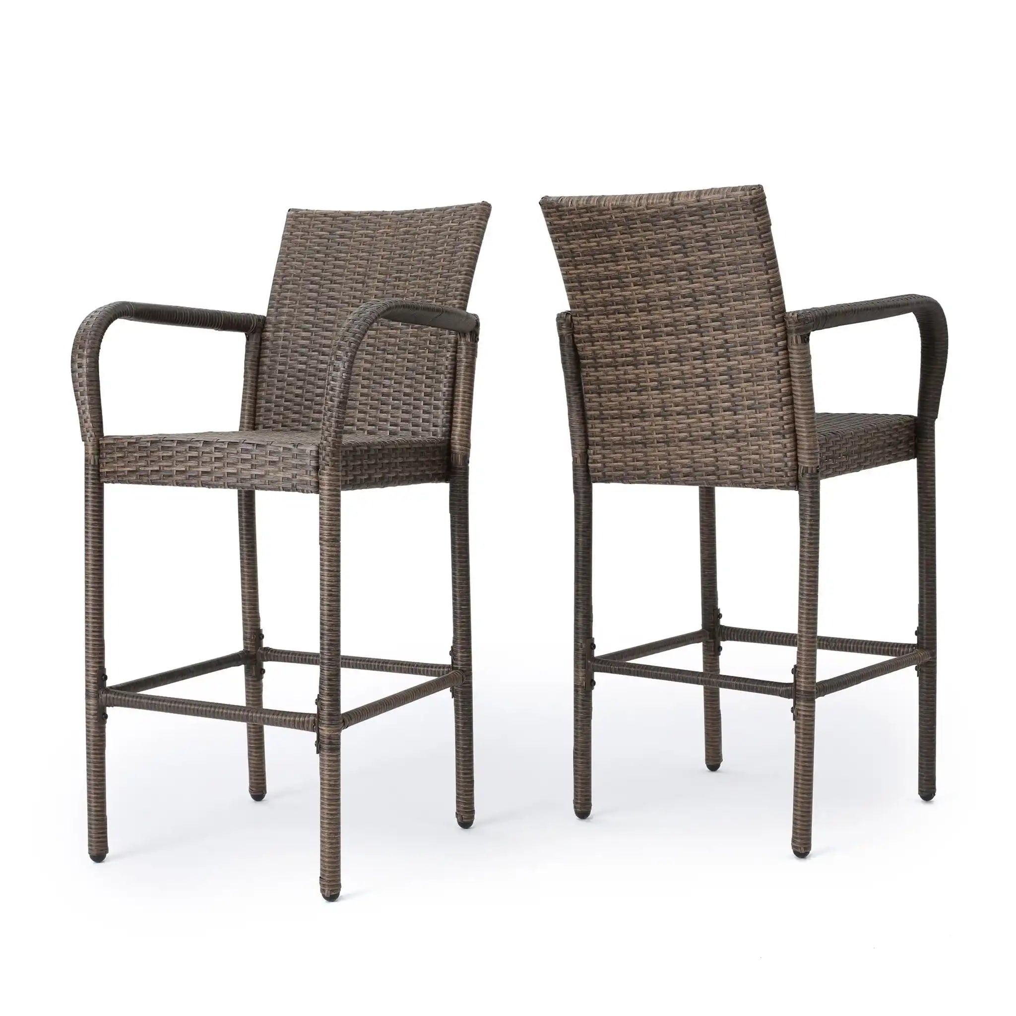 Outdoor Wicker Barstools With Rattan And Iron Frame