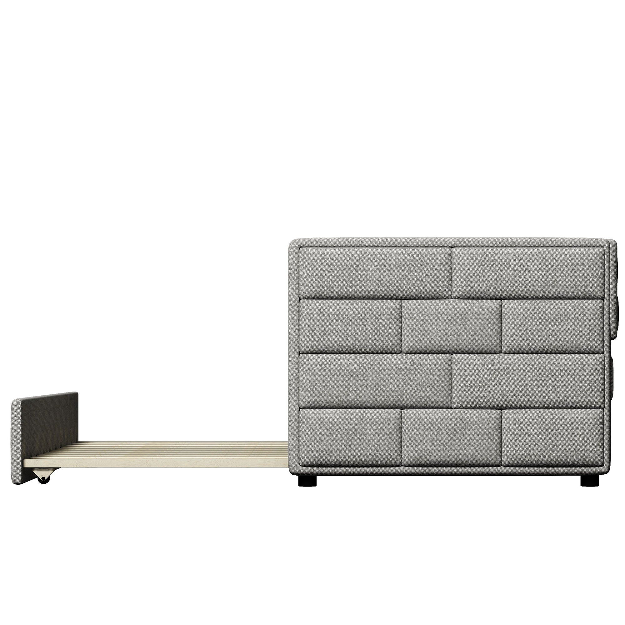 Upholstered Twin Size Daybed With Trundle, Padded Back And Sides - Gray