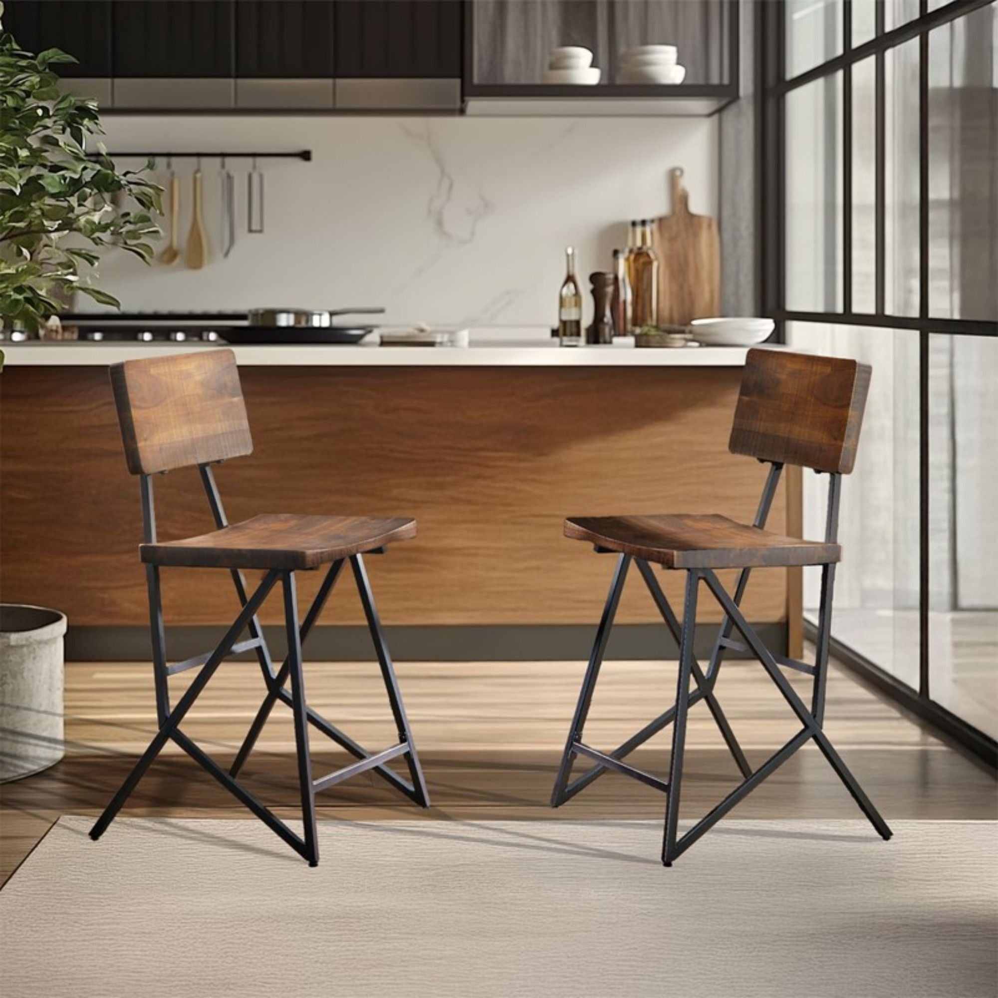 Trestle Counter Stool With Reclaimed - Reclaimed Brown / Gun Metal