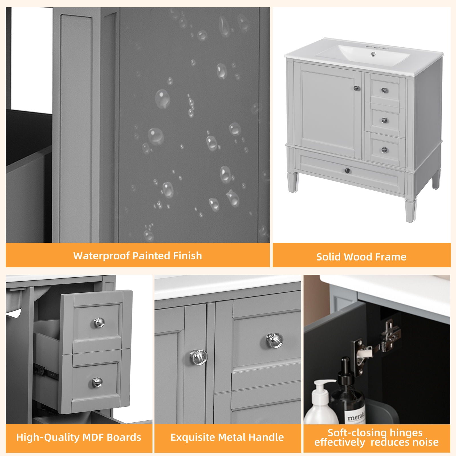 Bathroom Vanity With Sink, Storage Cabinet With 3 Drawers