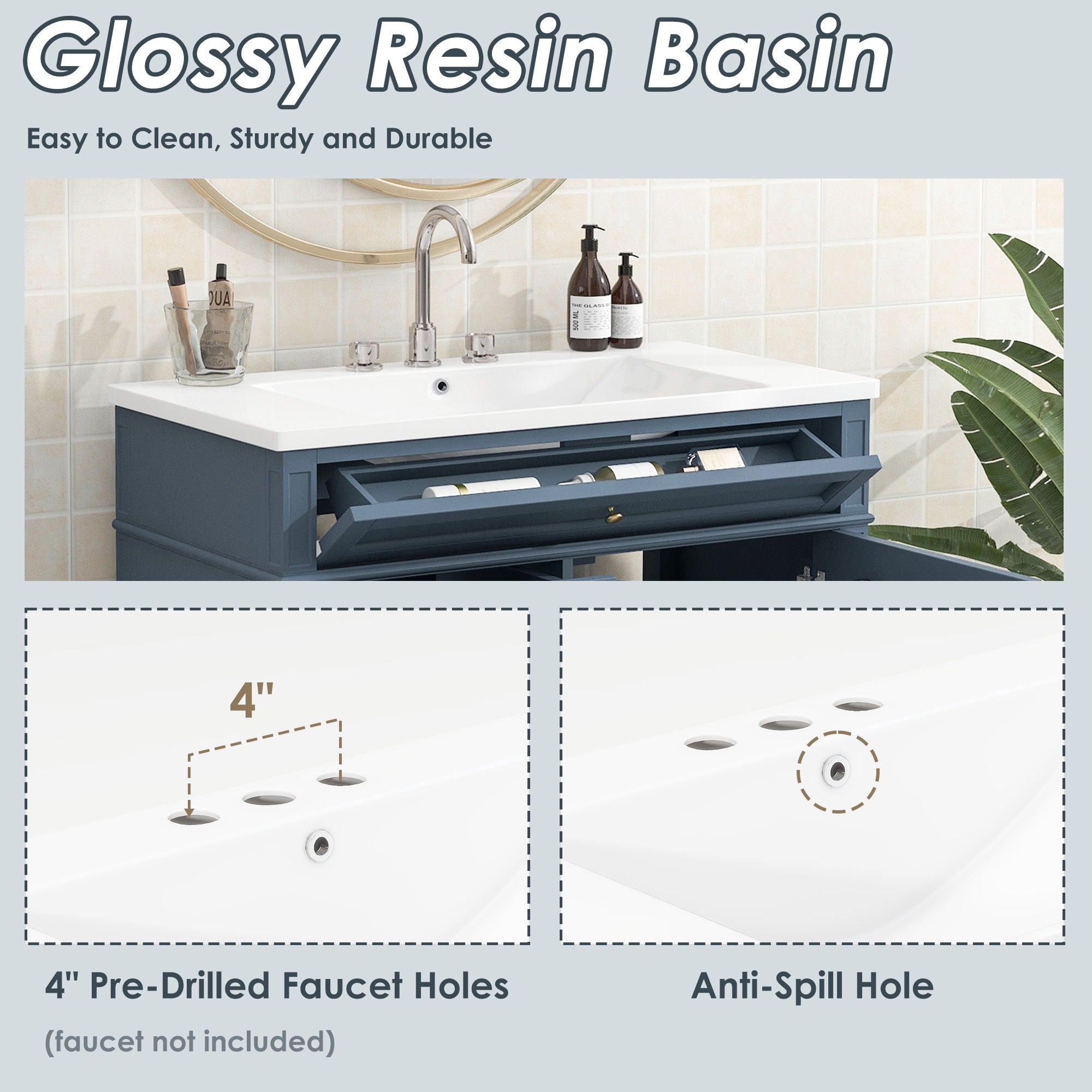 Bathroom Vanity With Top Sink, Storage Cabinet With 2 Drawers And Tip Out Drawer