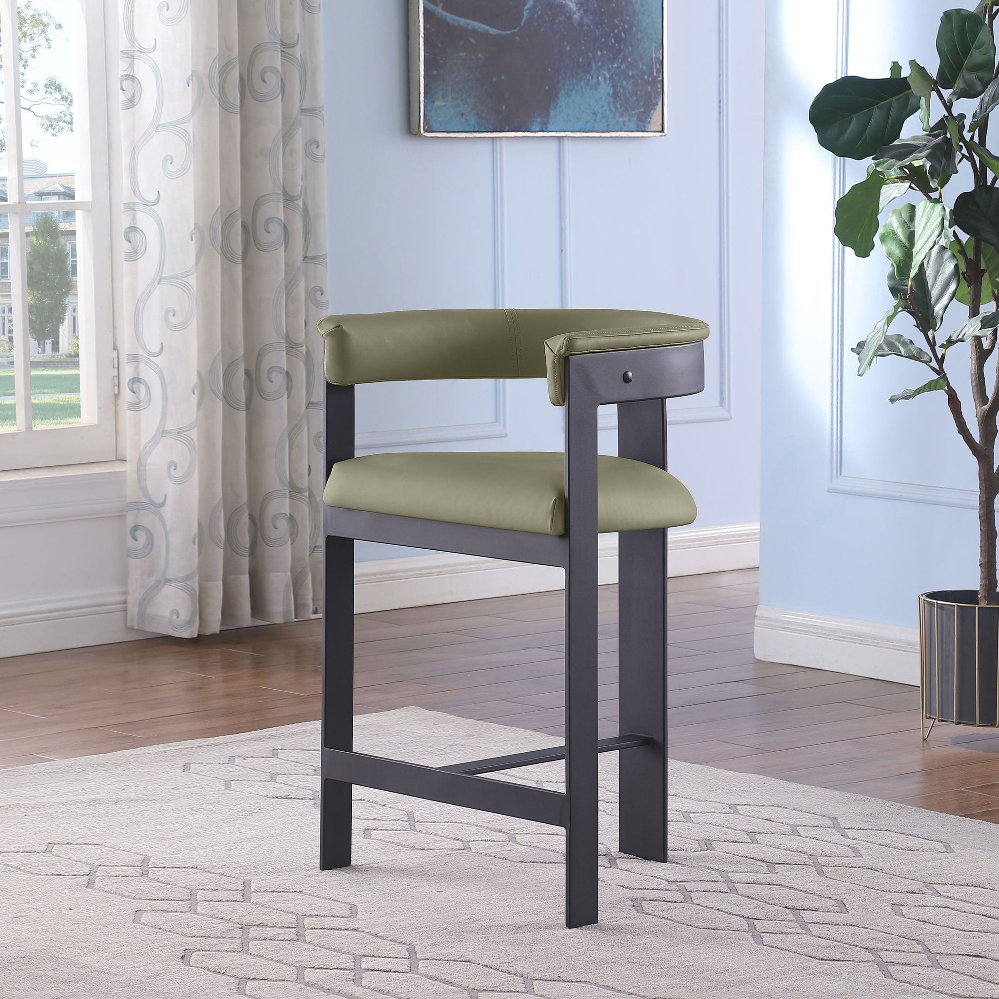 Romeo - Faux Leather Counter Stool With Black Base (Set of 2)