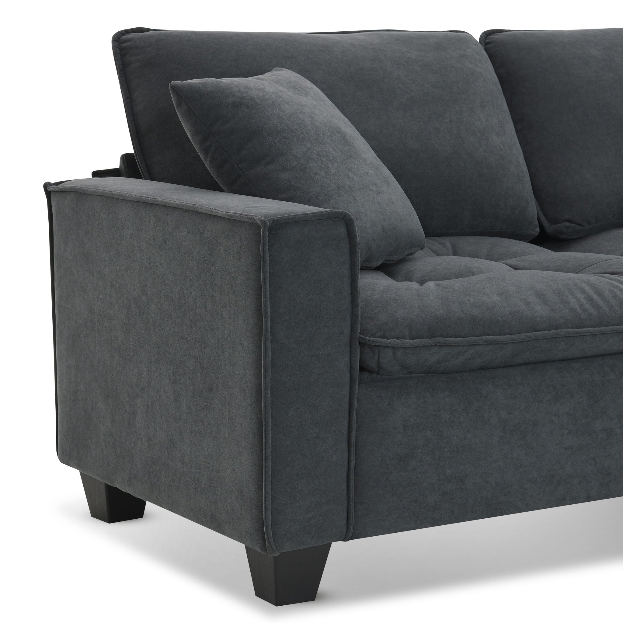Modern Convertible Sectional L Shaped Reversible Couch Set With Free Pillows 4 Seat Suede Sleeper Sofa With Ottoman