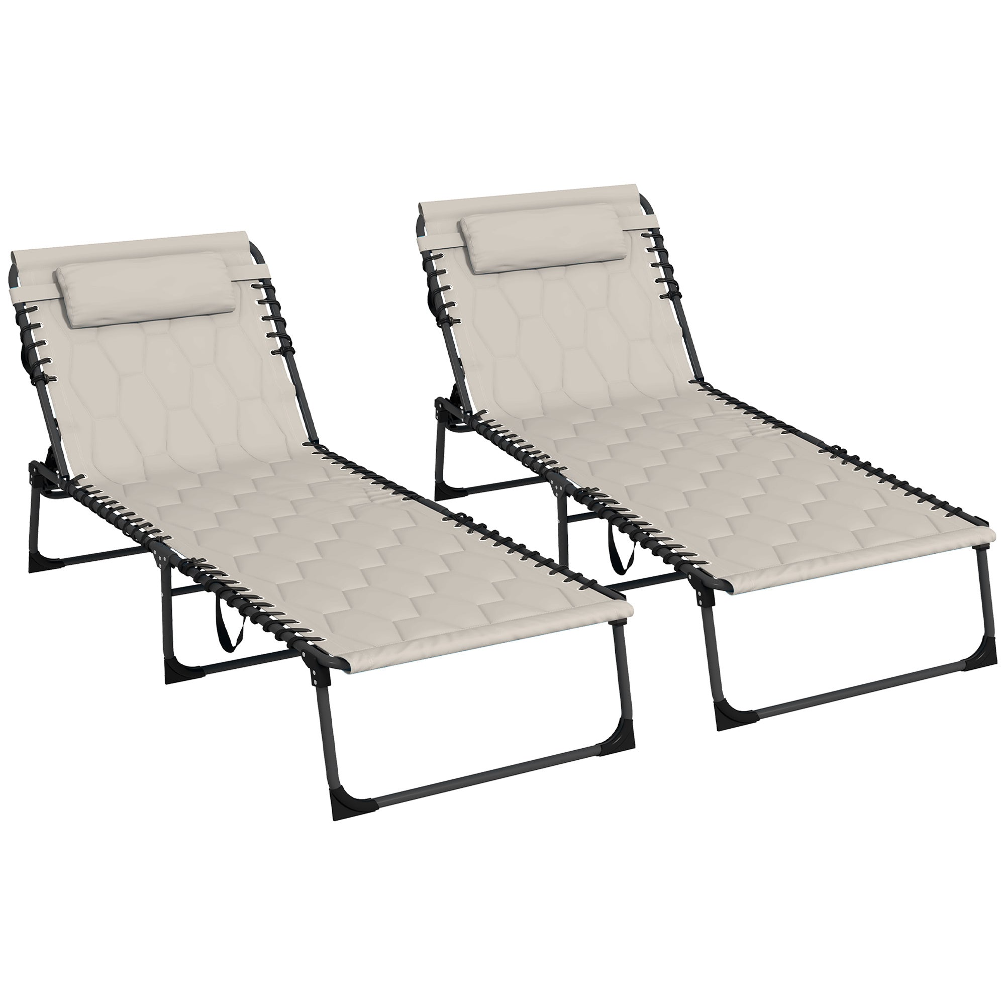 Outsunny Folding Chaise Lounge Set, Outdoor Reclining Chair, Khaki