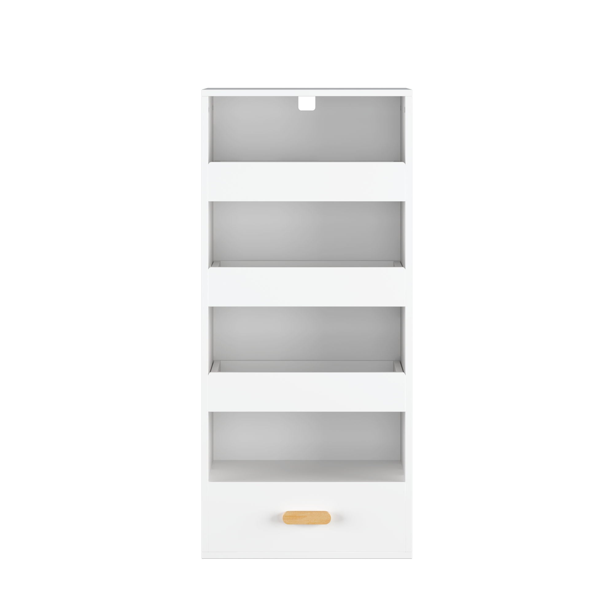4 Tier Freestanding Bookshelf With 3 Sliding Drawers And 1 Bottom Drawer - White
