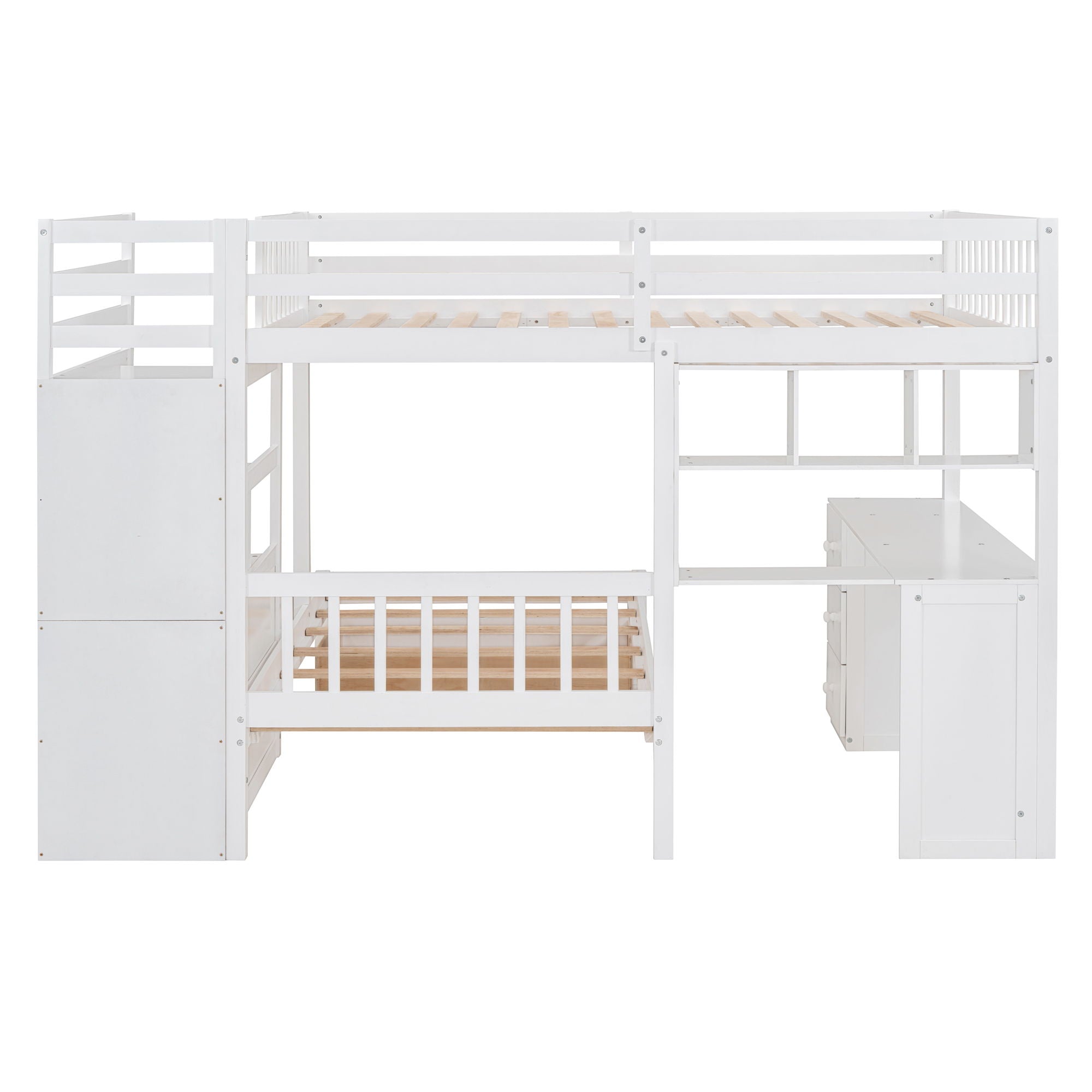 Bunk Bed With Desk, Drawers And Shelves