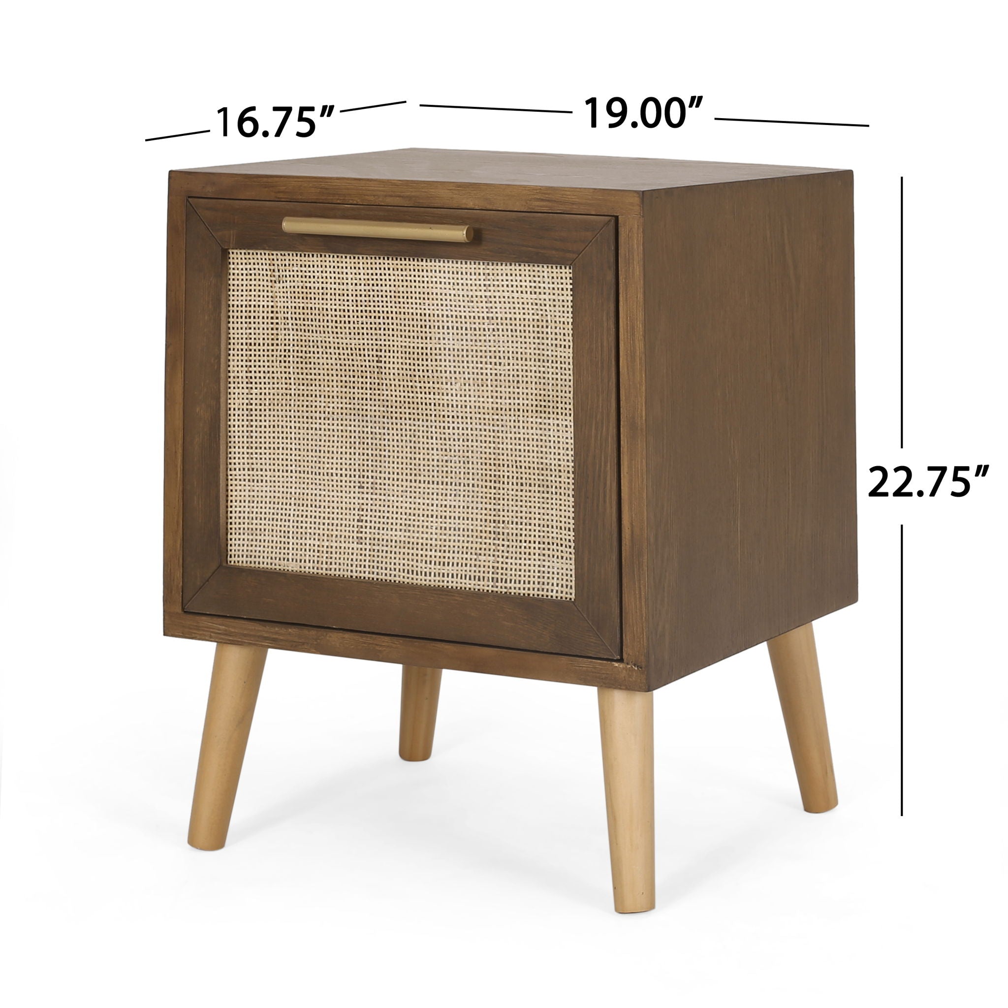 Contemporary End Table With Rattan - Walnut