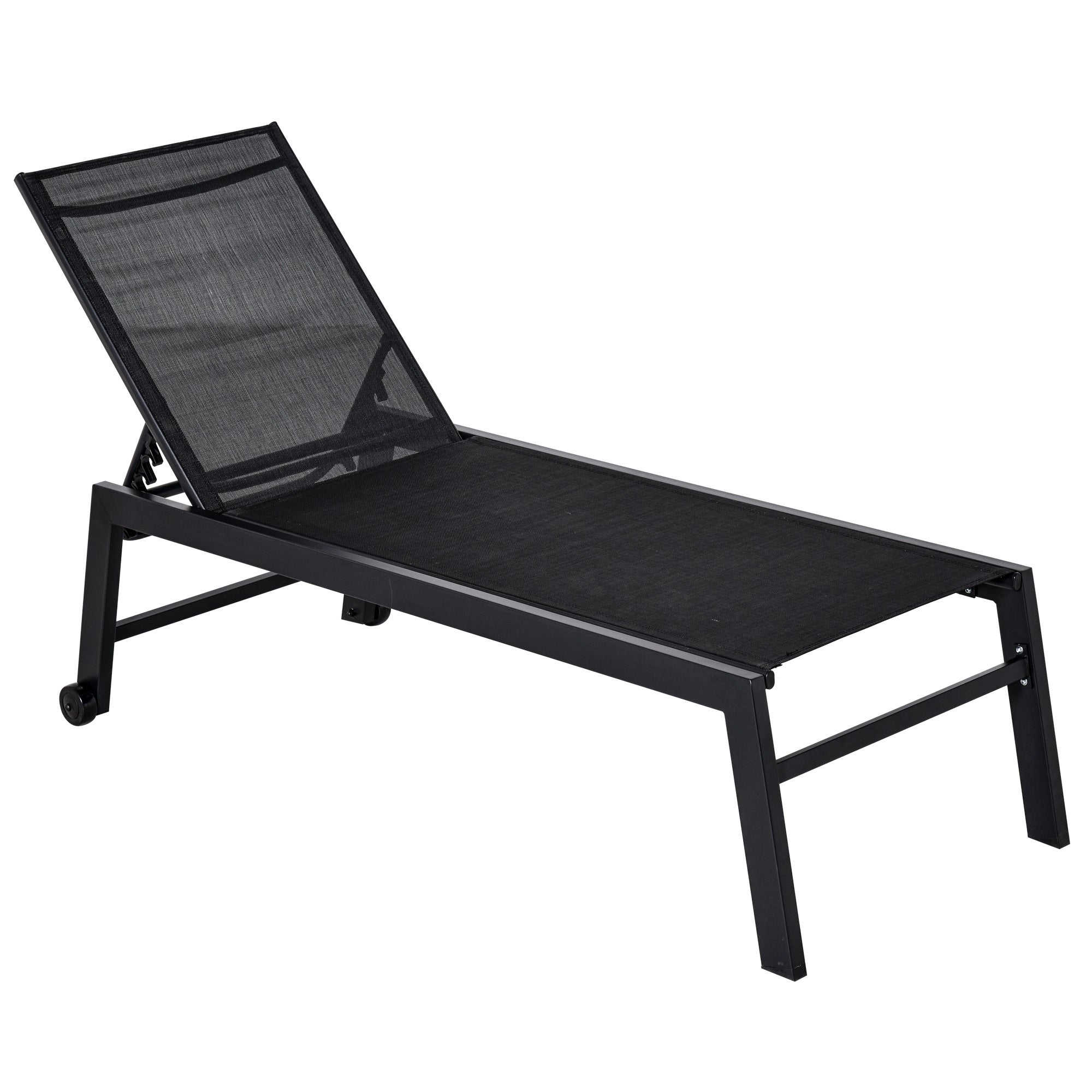 Outsunny Outdoor Lounge Chaise with 5-Position Recline, Black