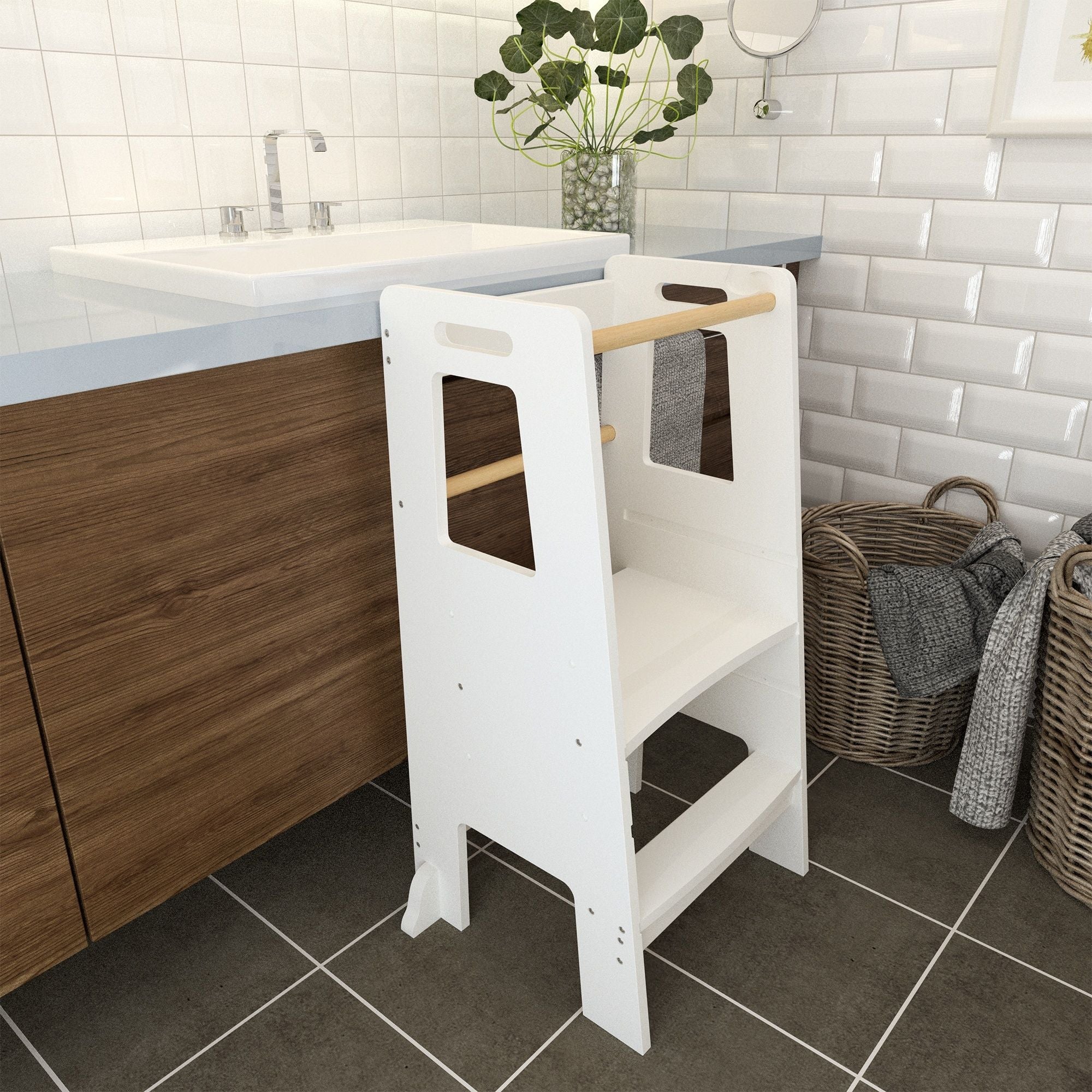 Standing Tower, Child Kitchen Step Stool Toddler, Montessori Stool Adjustable Height - White