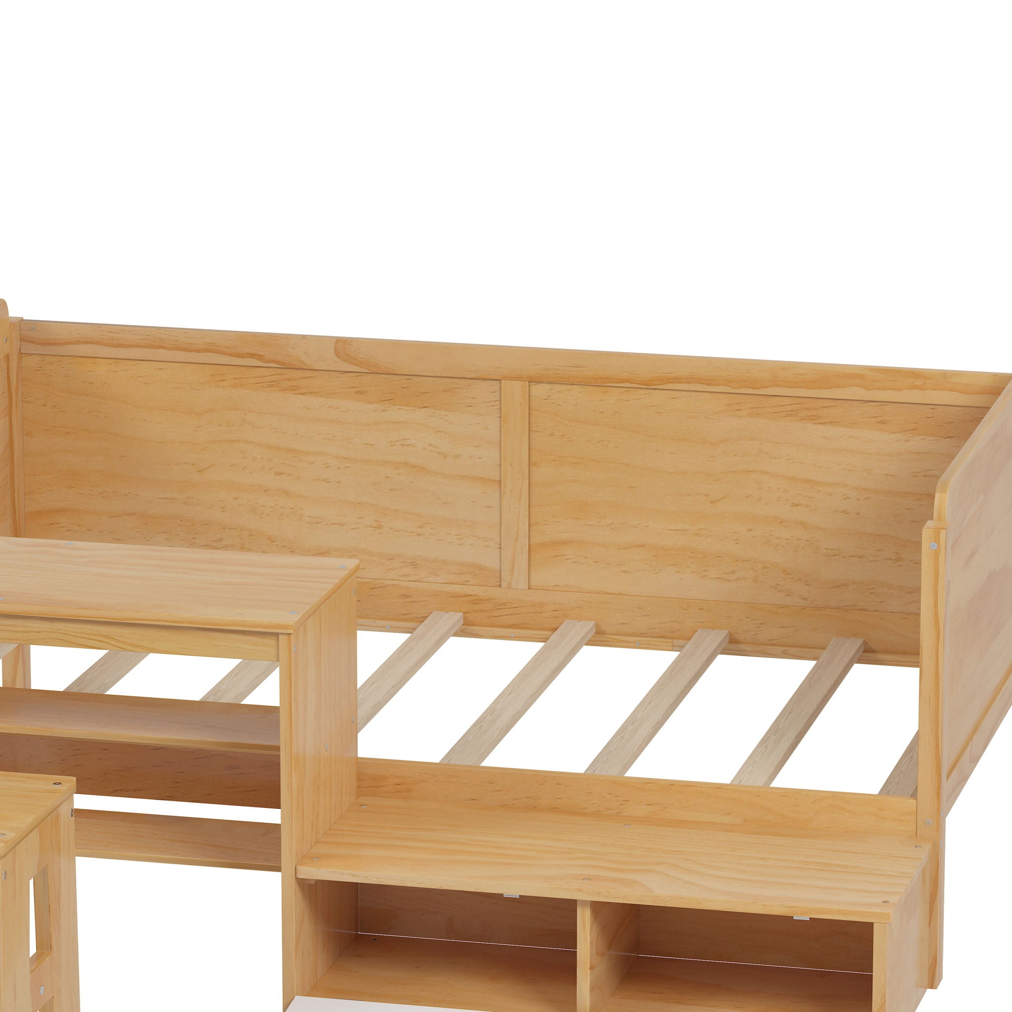 Daybed With Storage Shelves And Lockers, Multi Functional Bed With Study Desk And Matching Stool