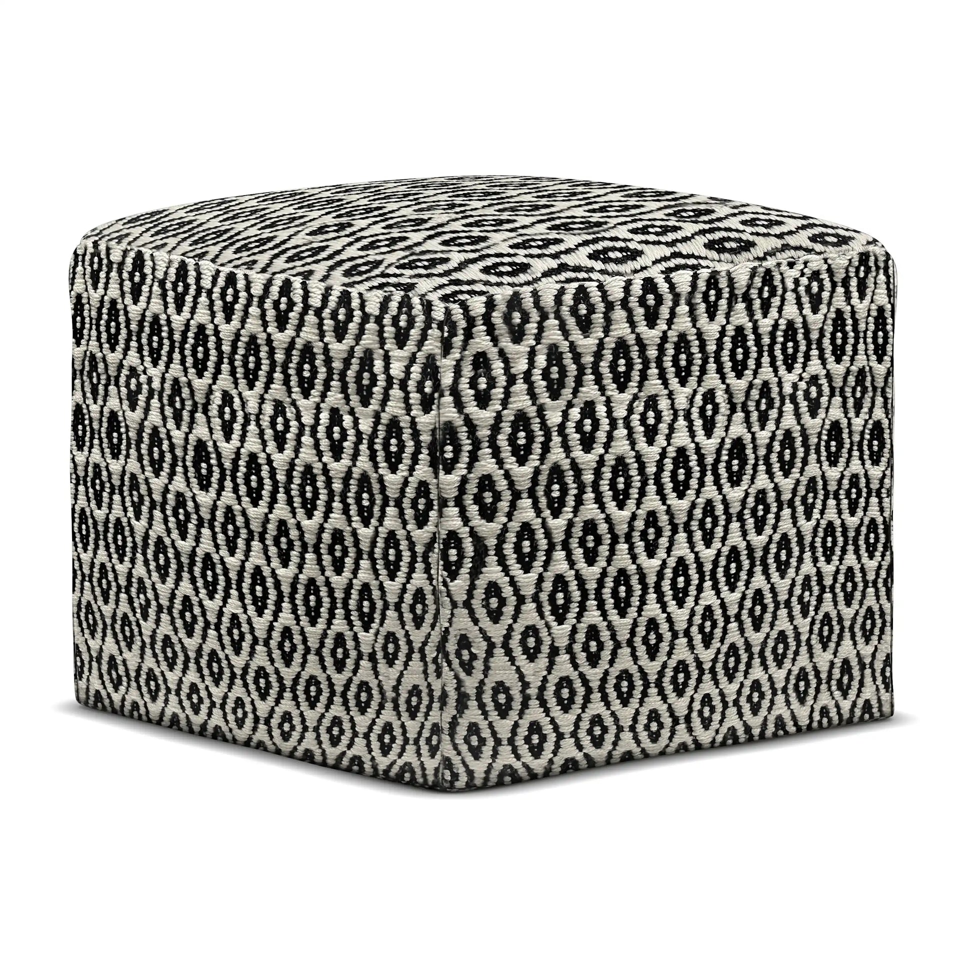 Kiana - Square Woven Outdoor / Indoor Pouf - Black / White - Best Buy Furniture