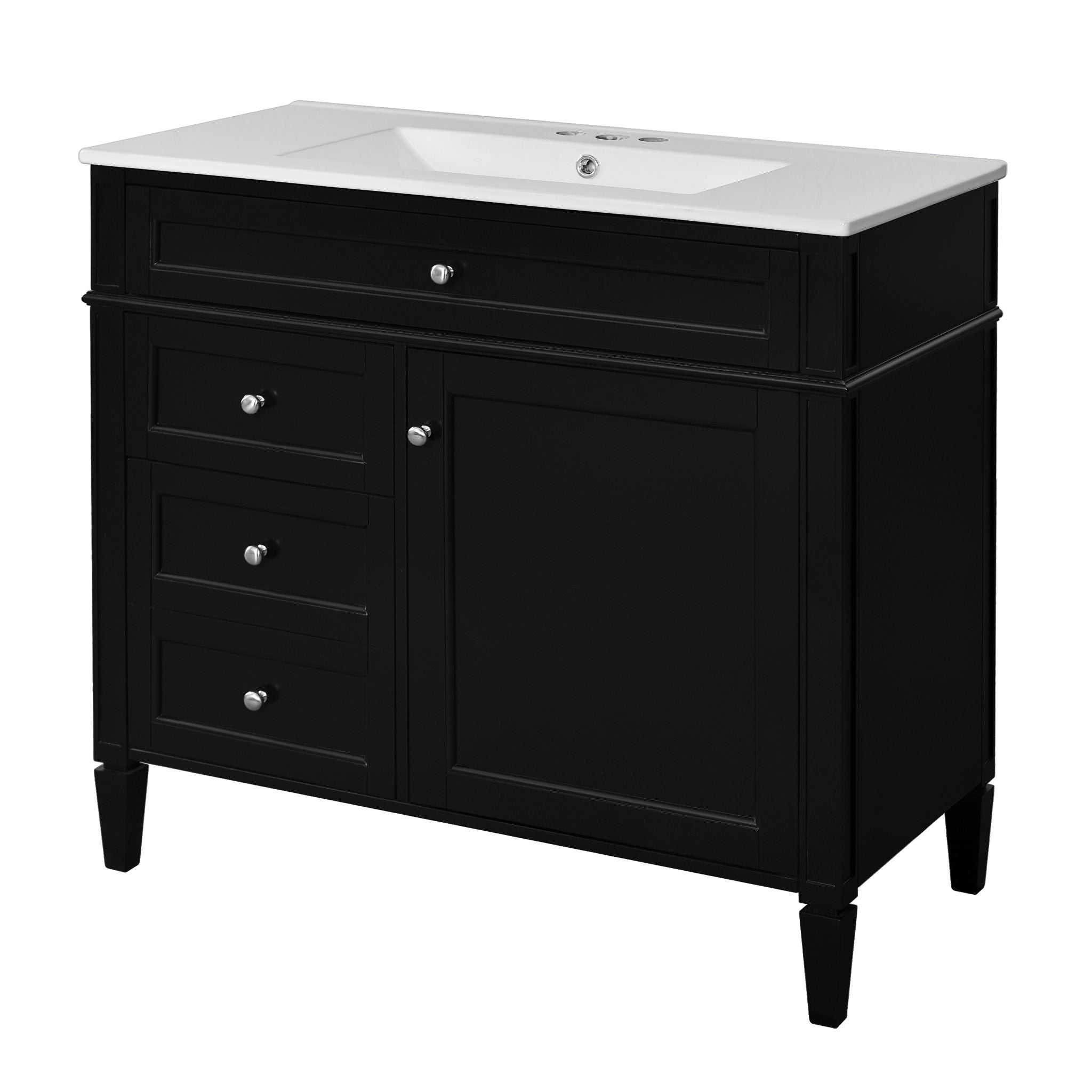 Bathroom Vanity With Mirror Cabinet, Single Sink With 2 Soft Closing Doors And 4 Drawers