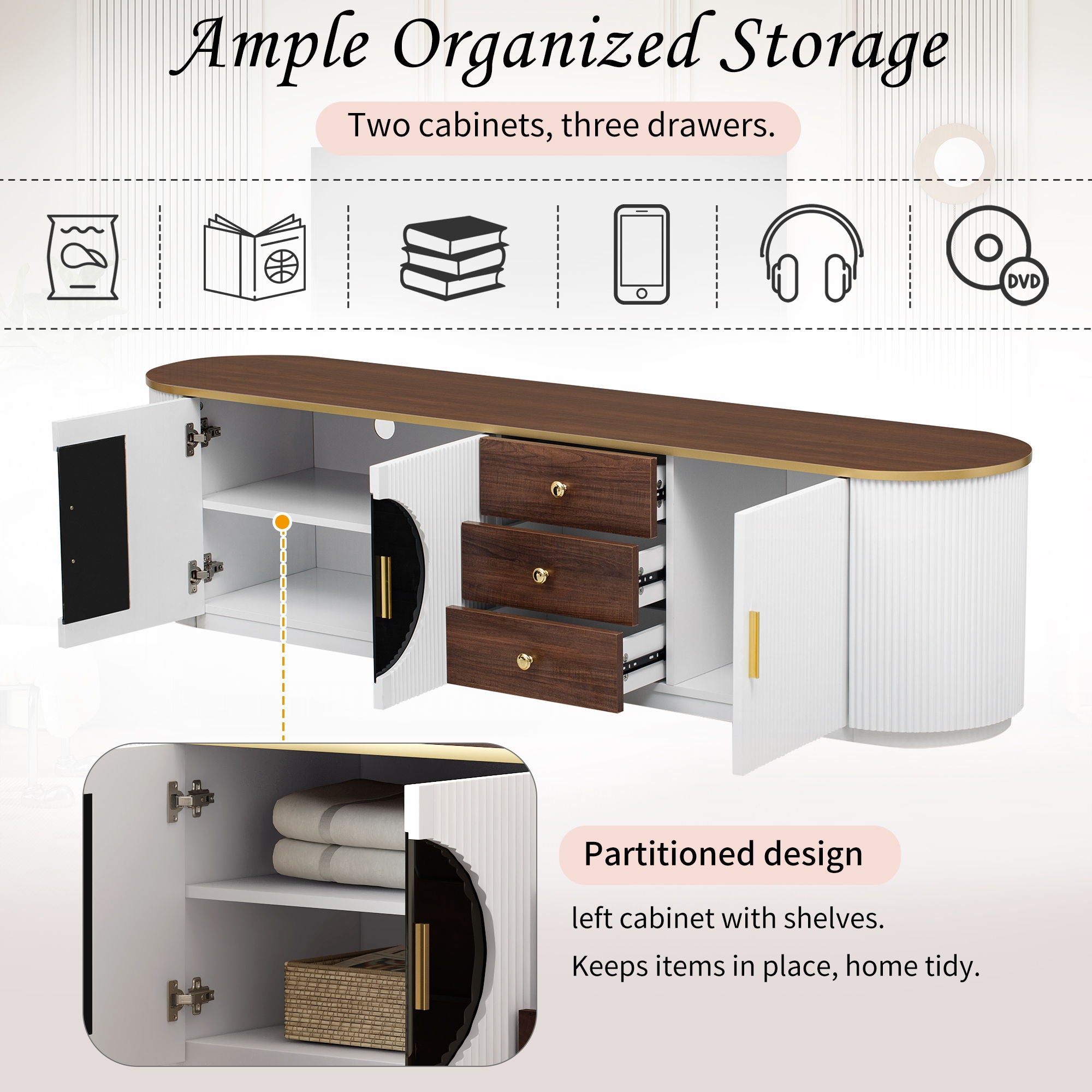 Modern Minimalist TV Stand For TVs Up To 80" With 3 Drawers And 1 Shelf