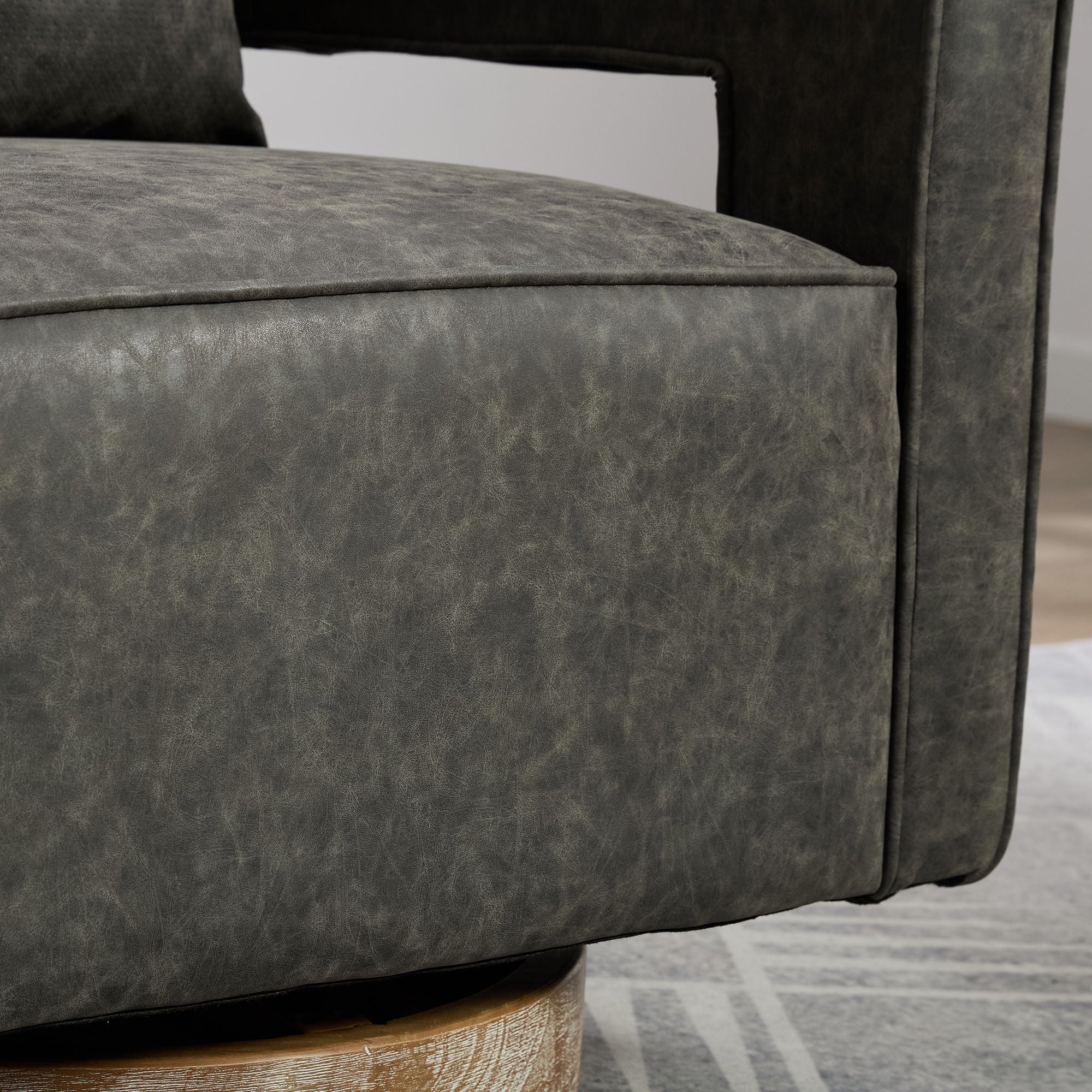 Swivel Accent Open Back Barrel Chair With Weathered Base
