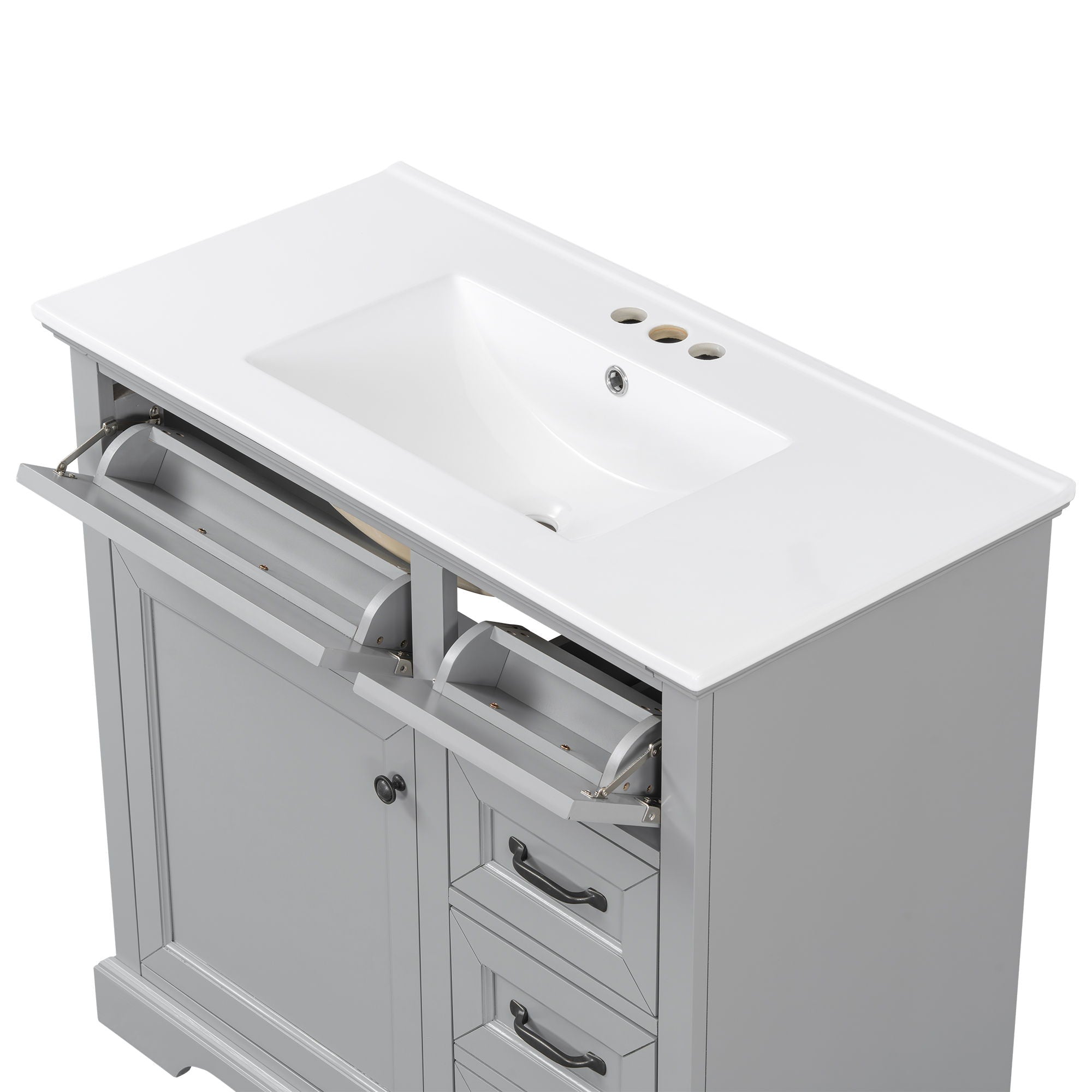 36" Bathroom Vanity With Sink, 2 Tip Out Drawers, Soft Close Hinges