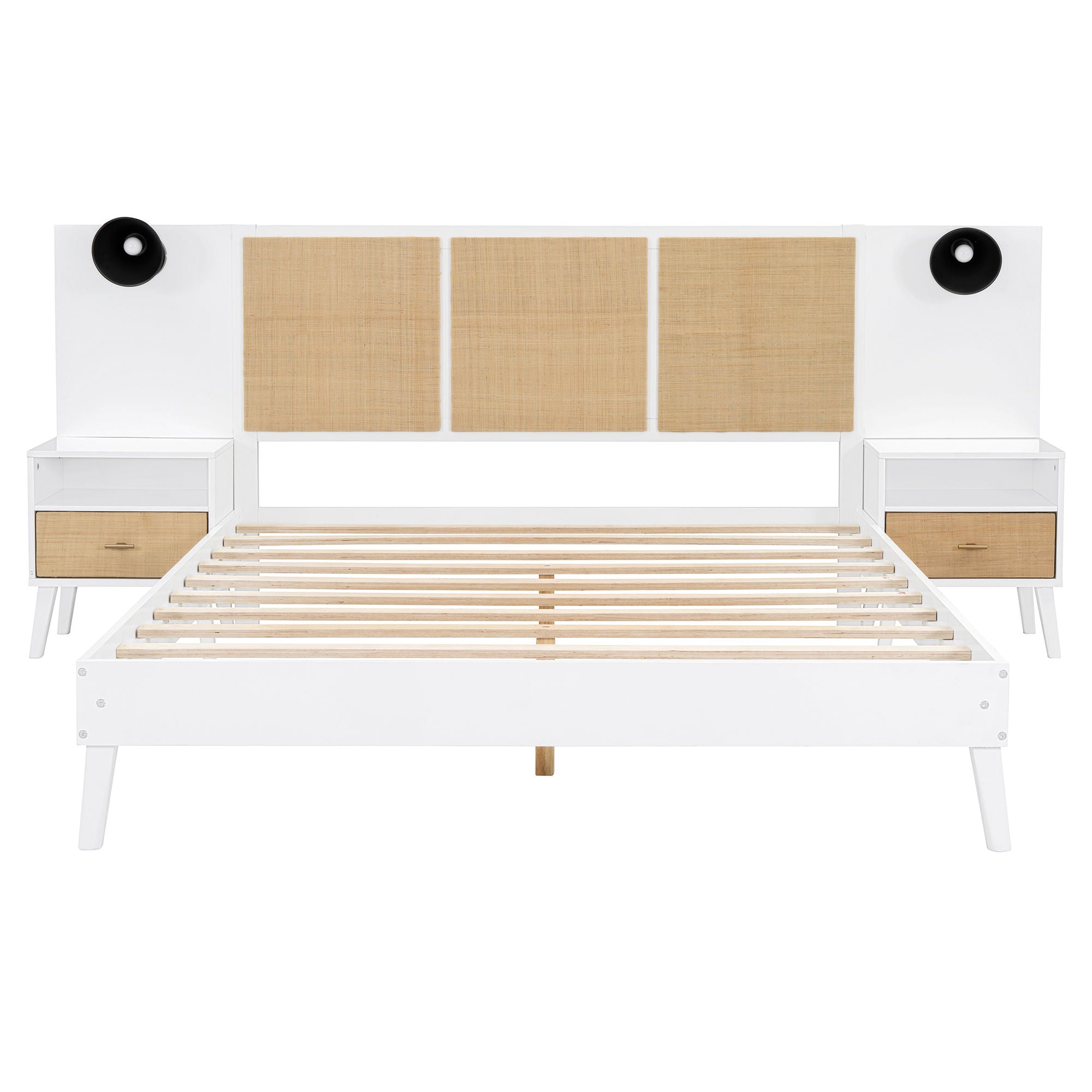 Bed Frame With 2 Nightstands Elegant Design With Lamps