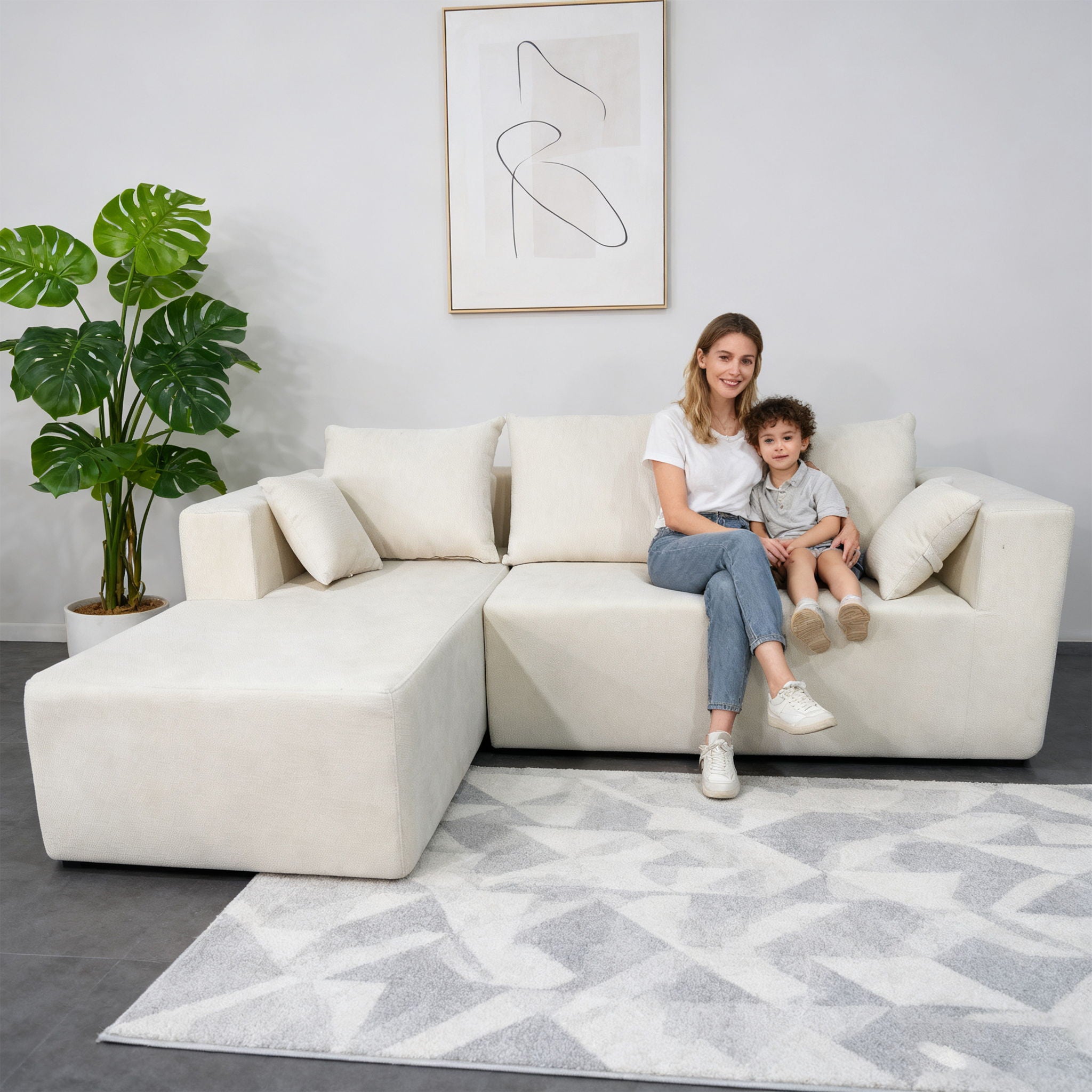 Modular Corner Sofa With Soft Linen Fabric