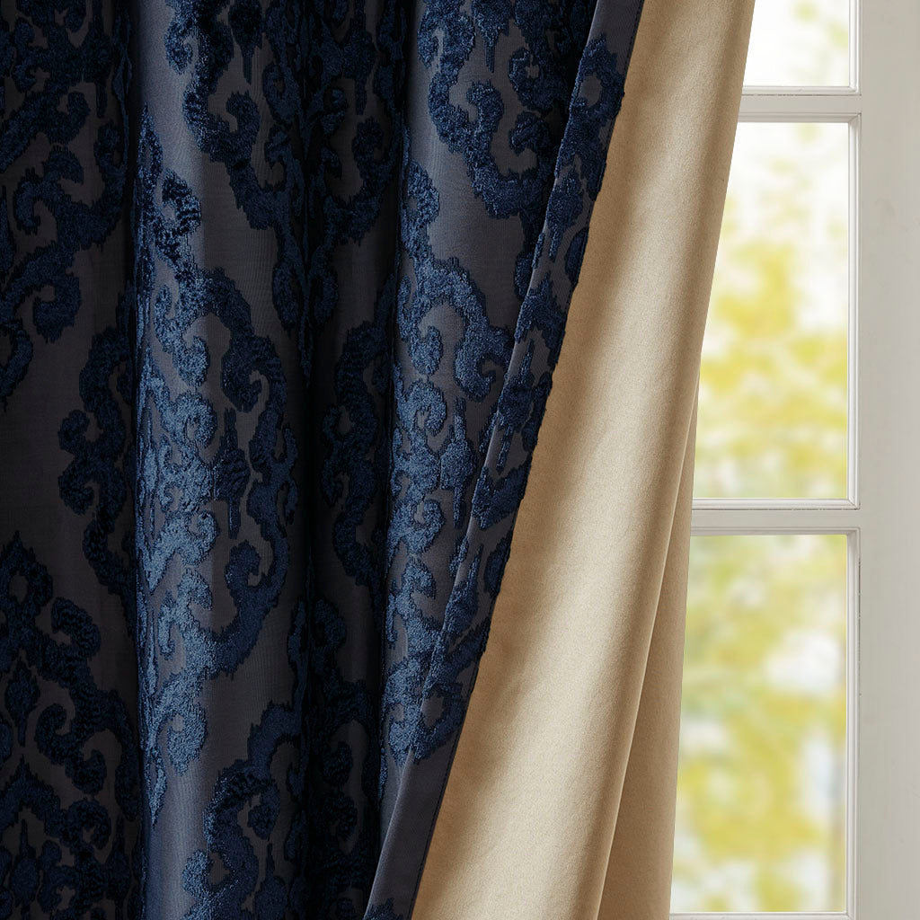 Knitted jacquard damask total blackout grommet top curtain panel (only 1 pc panel)