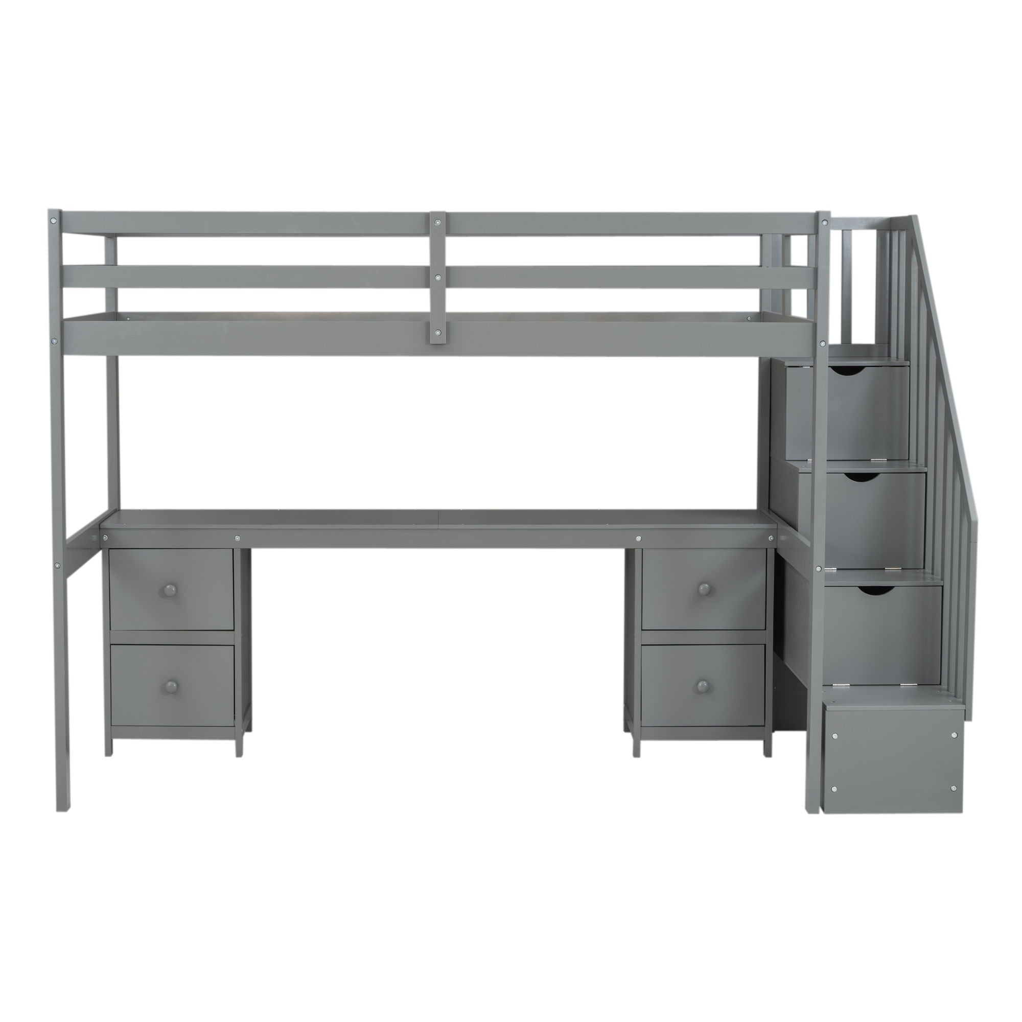 Loft Bed Frame With Built In Desk And Double Storage Drawers