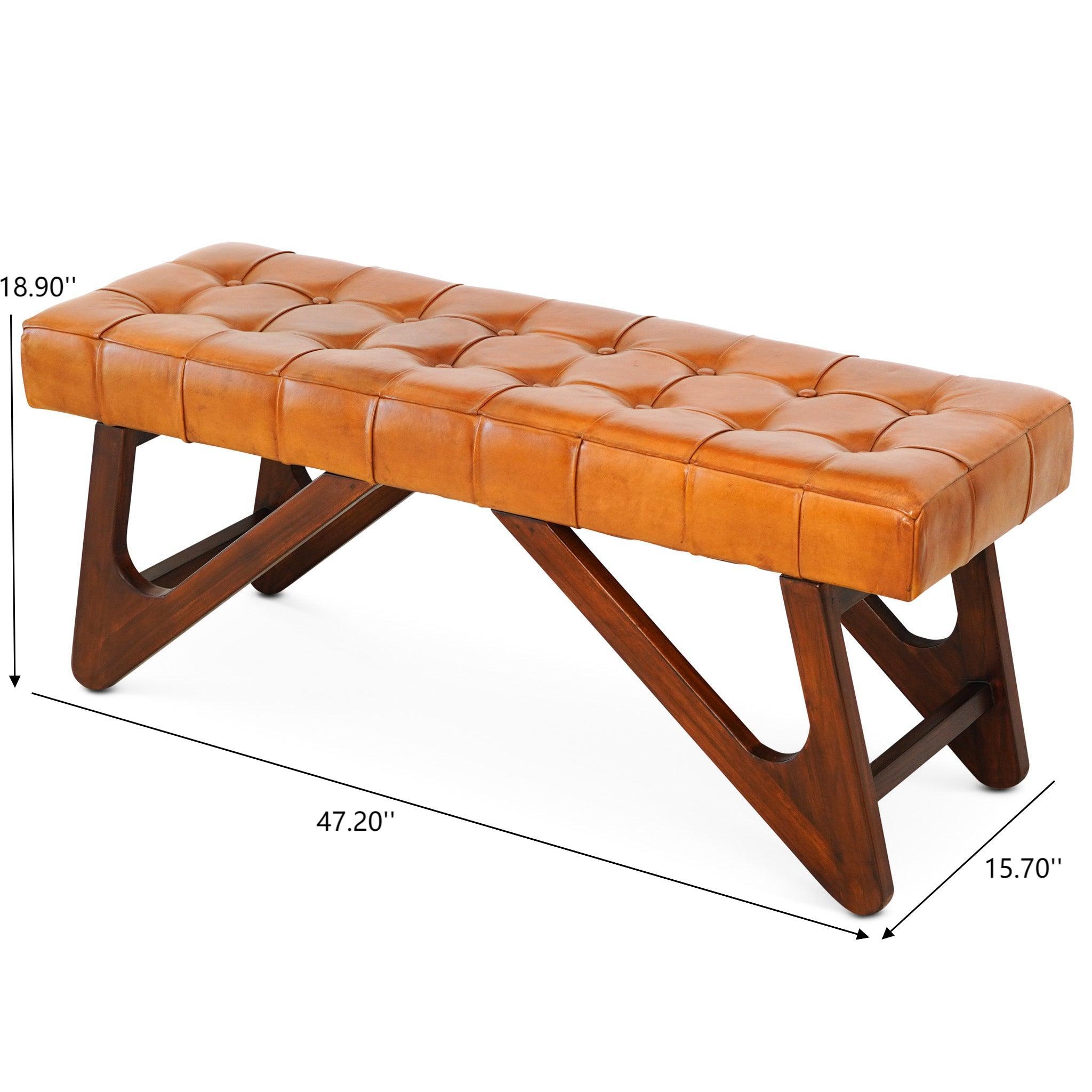 Mia - Bench With Buttons - Brown / Rustic