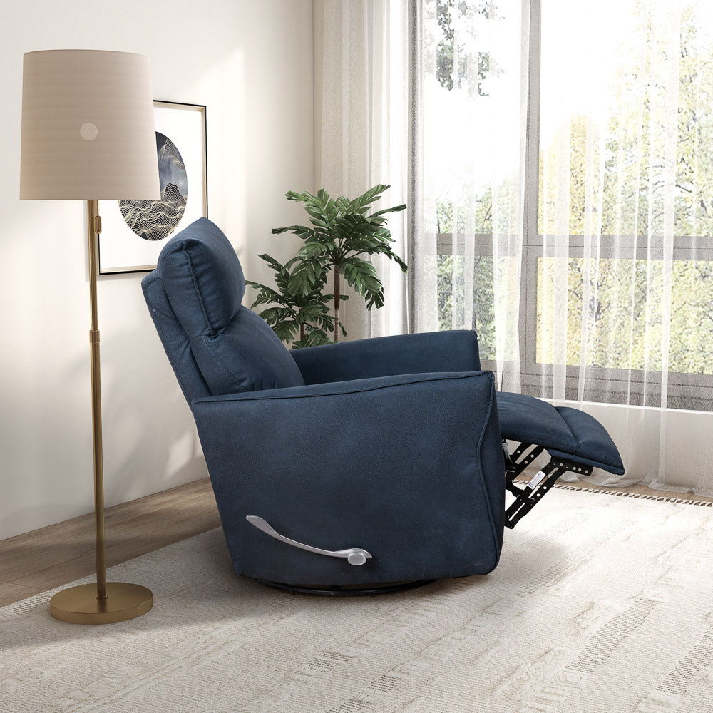 Carson - Swivel Glider Suede Recliner Chair - Midnight Blue