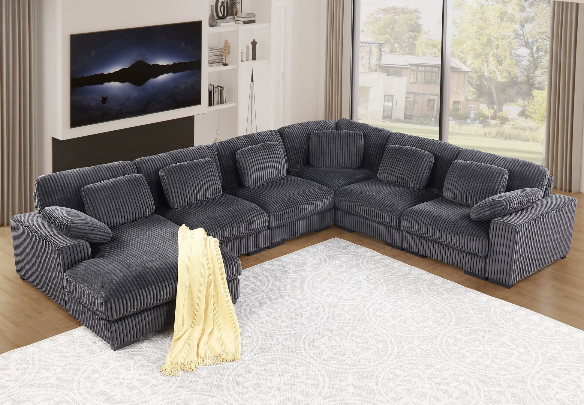 Nadine - Corduroy Modular Corner Sectional Sofa With Left Facing Chaise - Best Buy Furniture