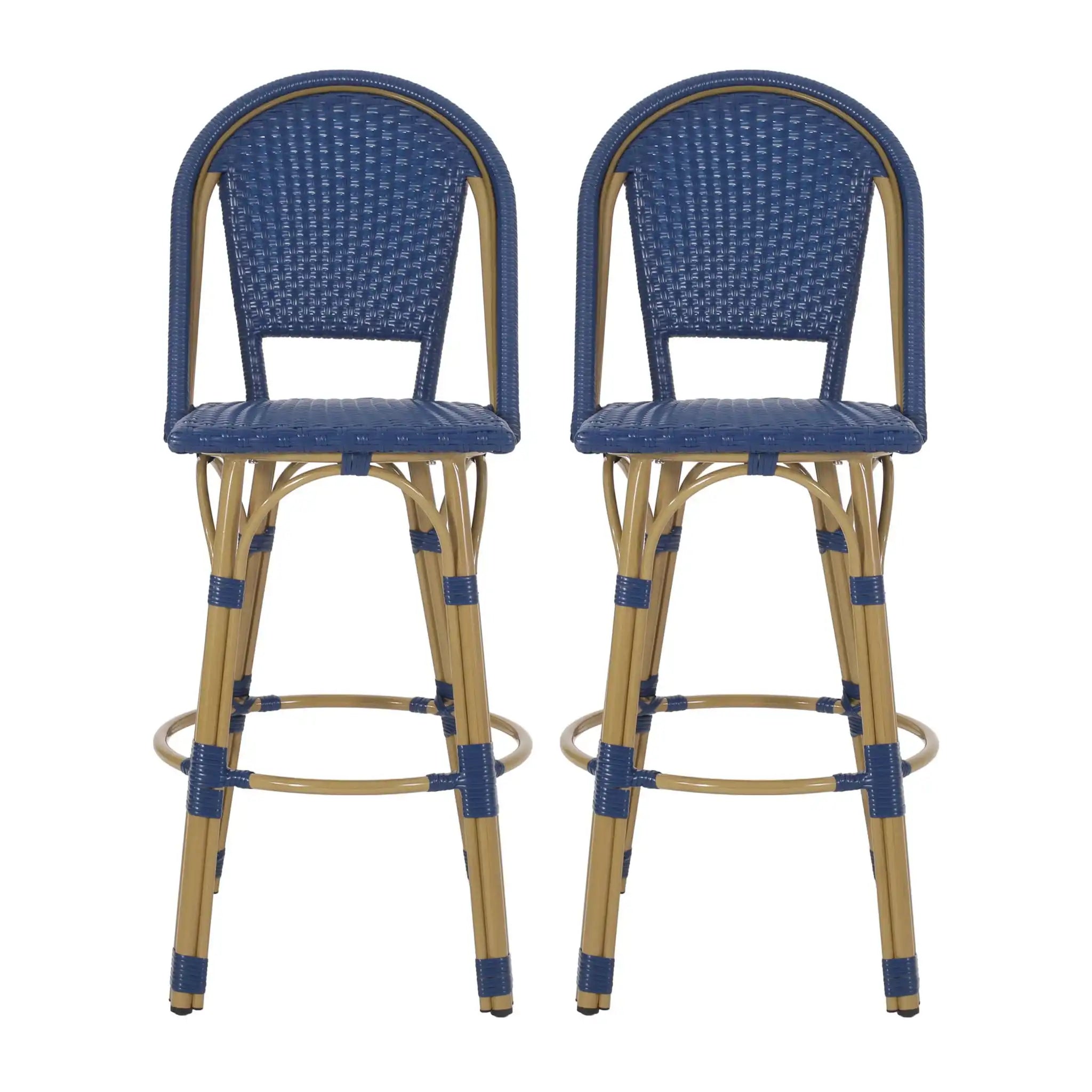 Outdoor Rattan And Aluminum French Barstools (Set of 2)