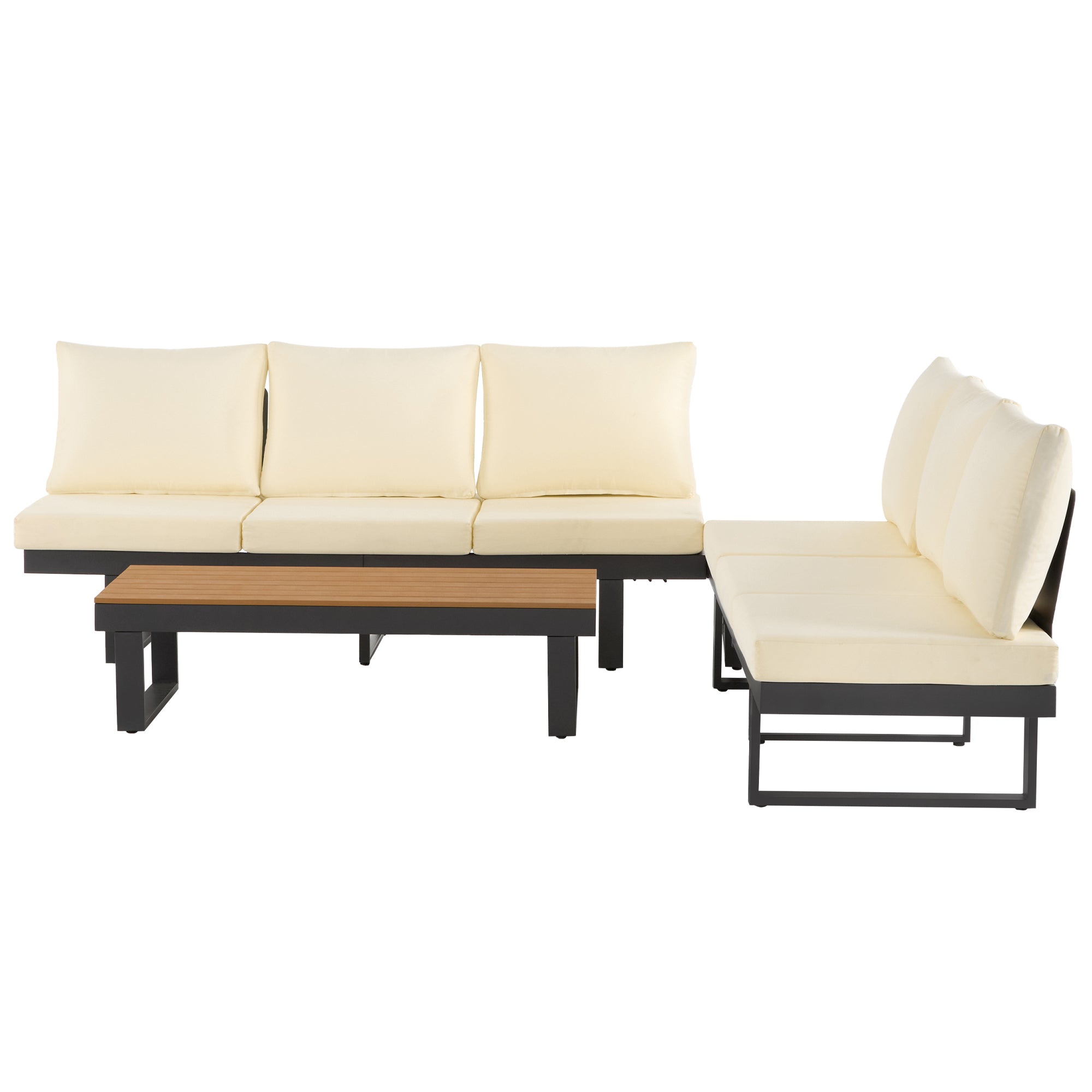 Outdoor Sectional Sofa Set with Adjustable Reclining Seats for Backyard, Poolside and Balcony, Beige, Iron and WPC