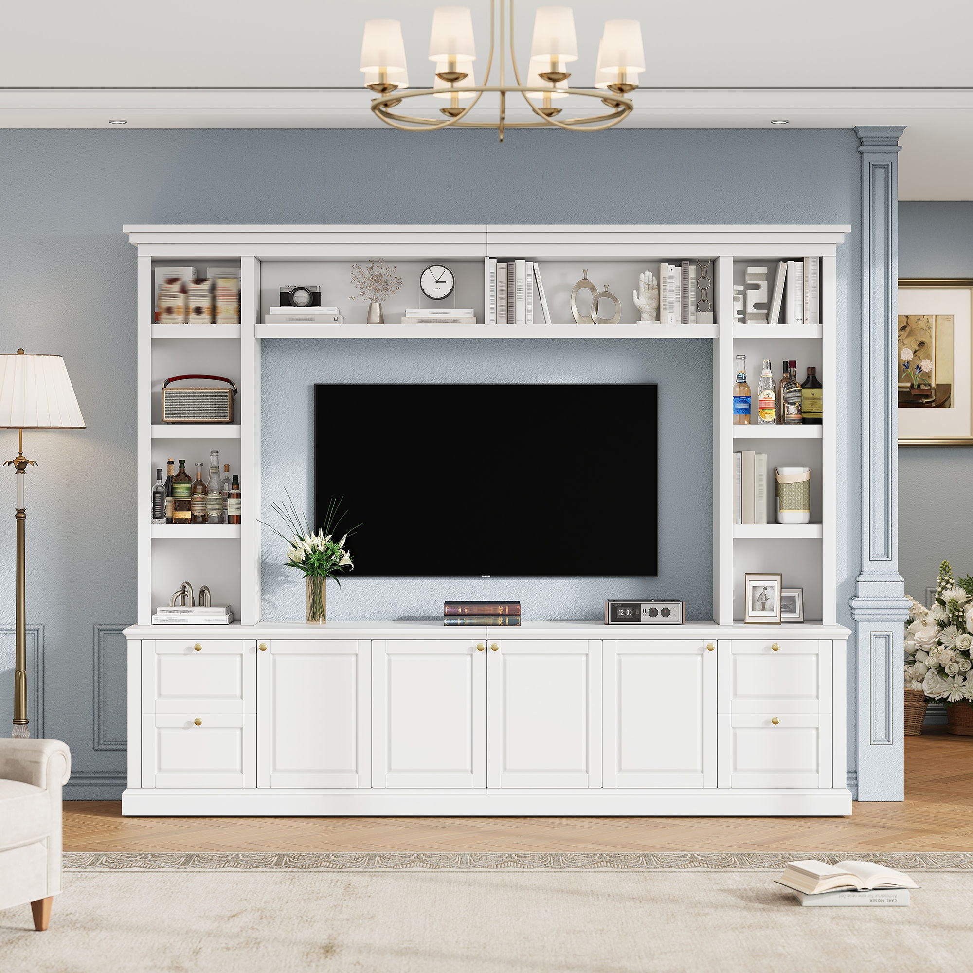 All-In-One TV Stand With Bookcase For TVs Up To 70"