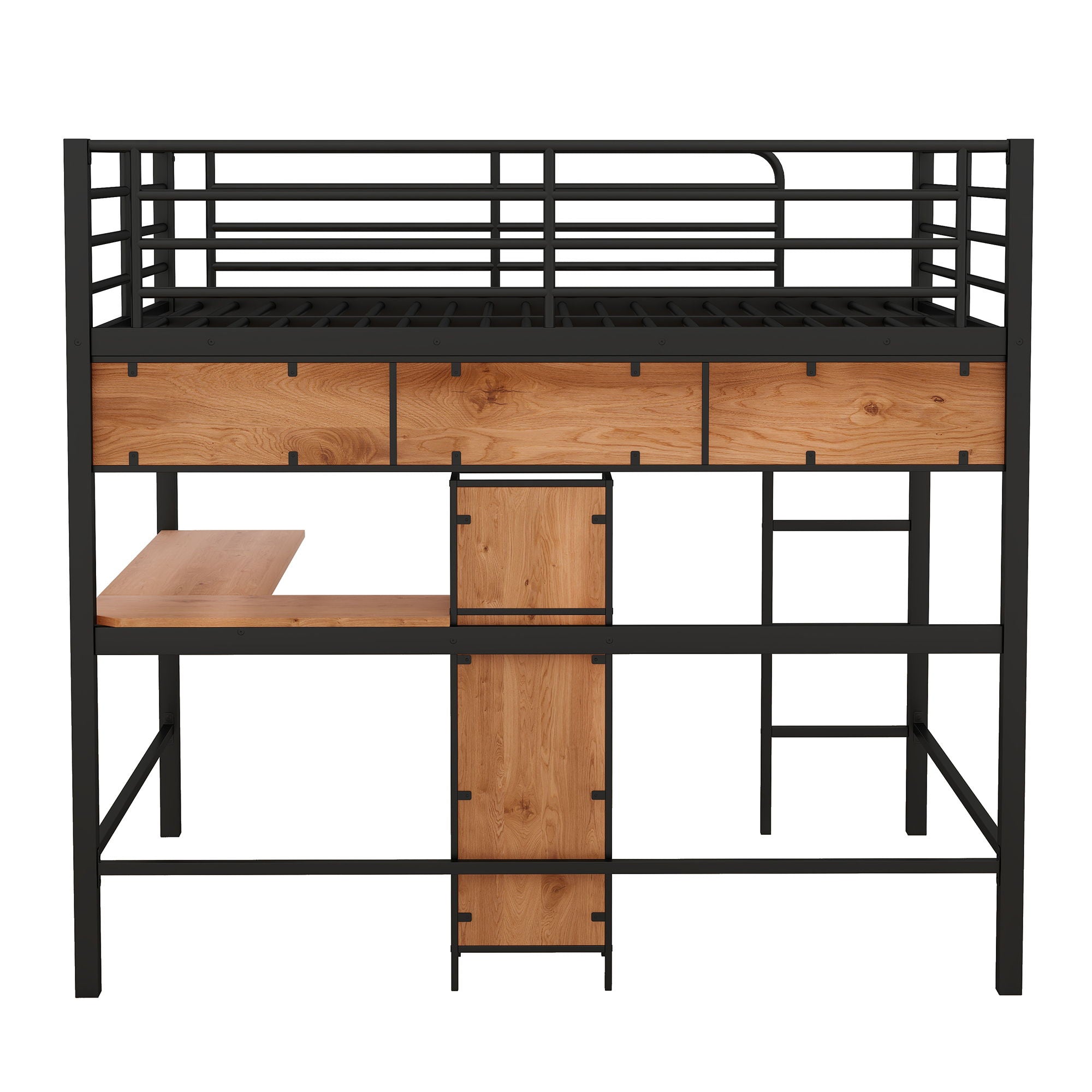 Full Size & Loft Bed With L-Shaped Desk And Shelves - Black