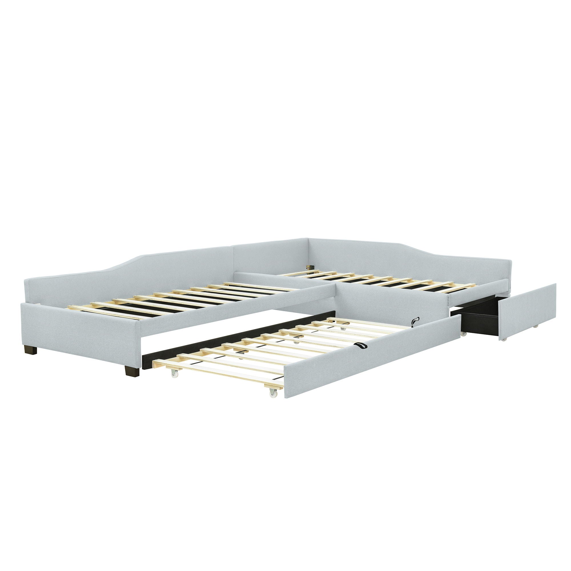 Upholstered Double Daybed With Trundle And Drawer