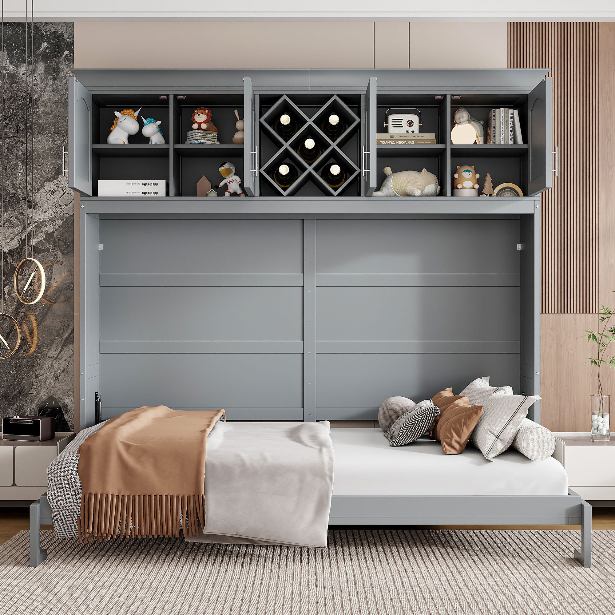 Murphy Wall Bed With Top Cabinets & Wine Rack