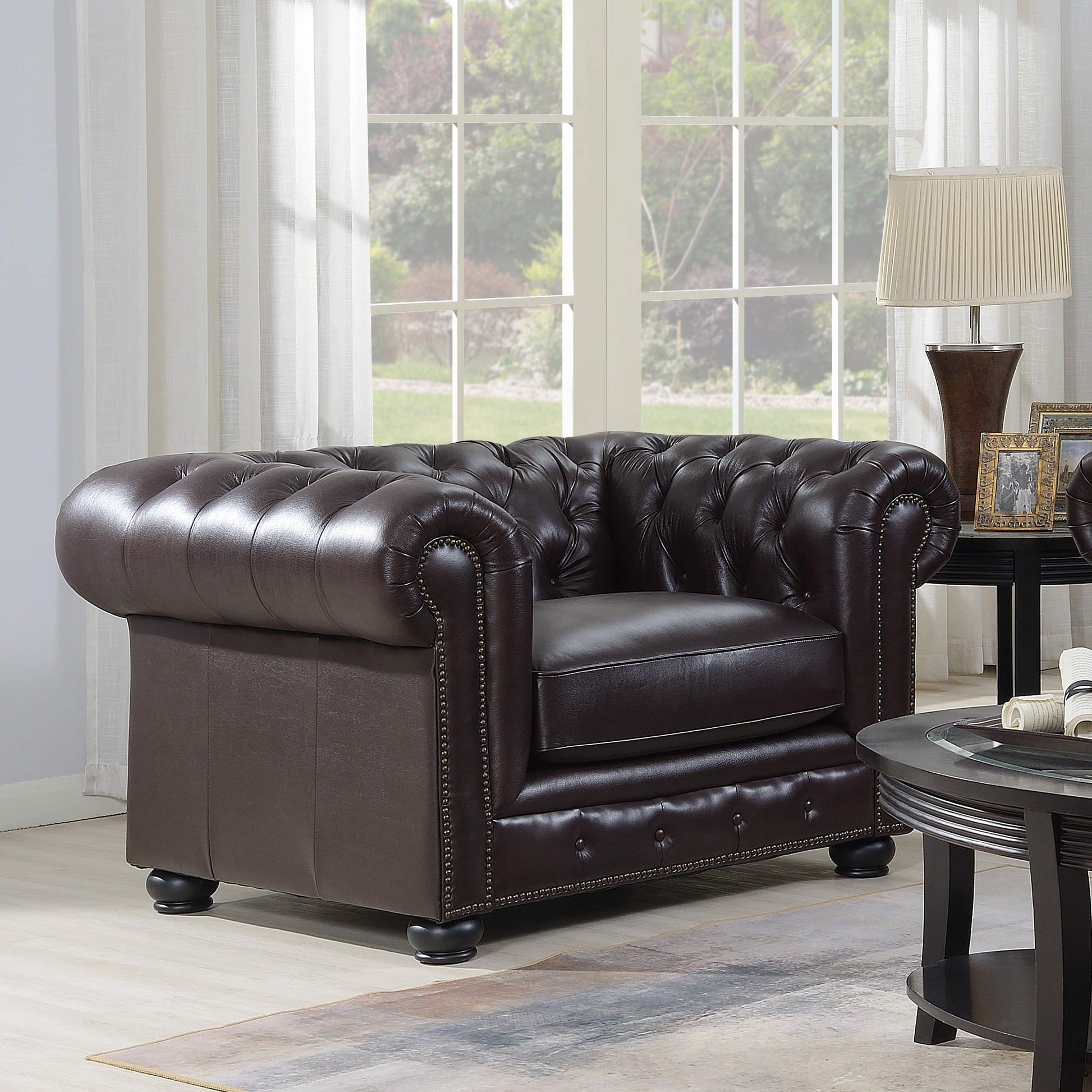 Traditional Tufted Leather Chesterfield Nailhead Chair - Best Buy Furniture