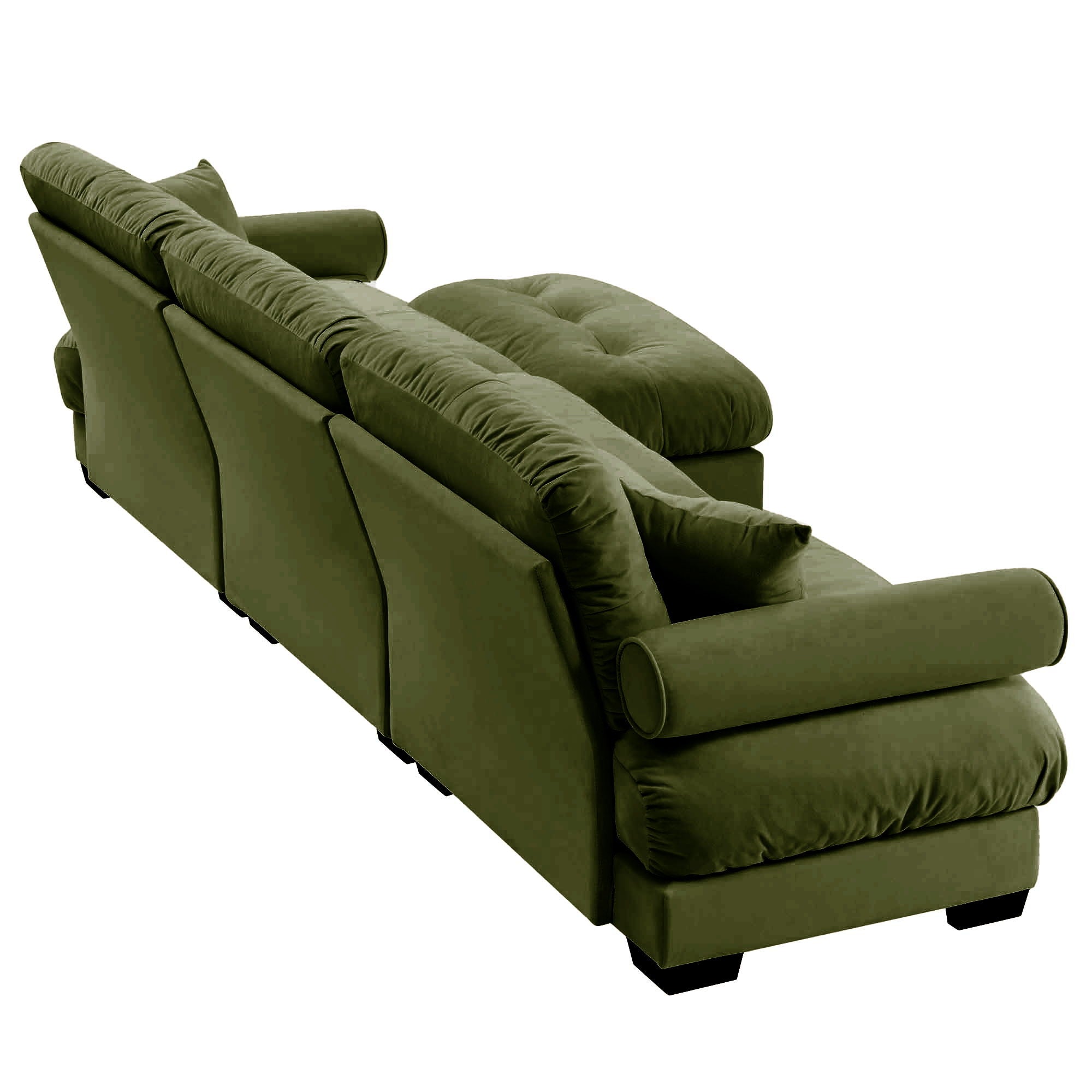 Modern Sectional Sofa With Ottoman, Round Bolster Armrests, Waist And Throw Pillows