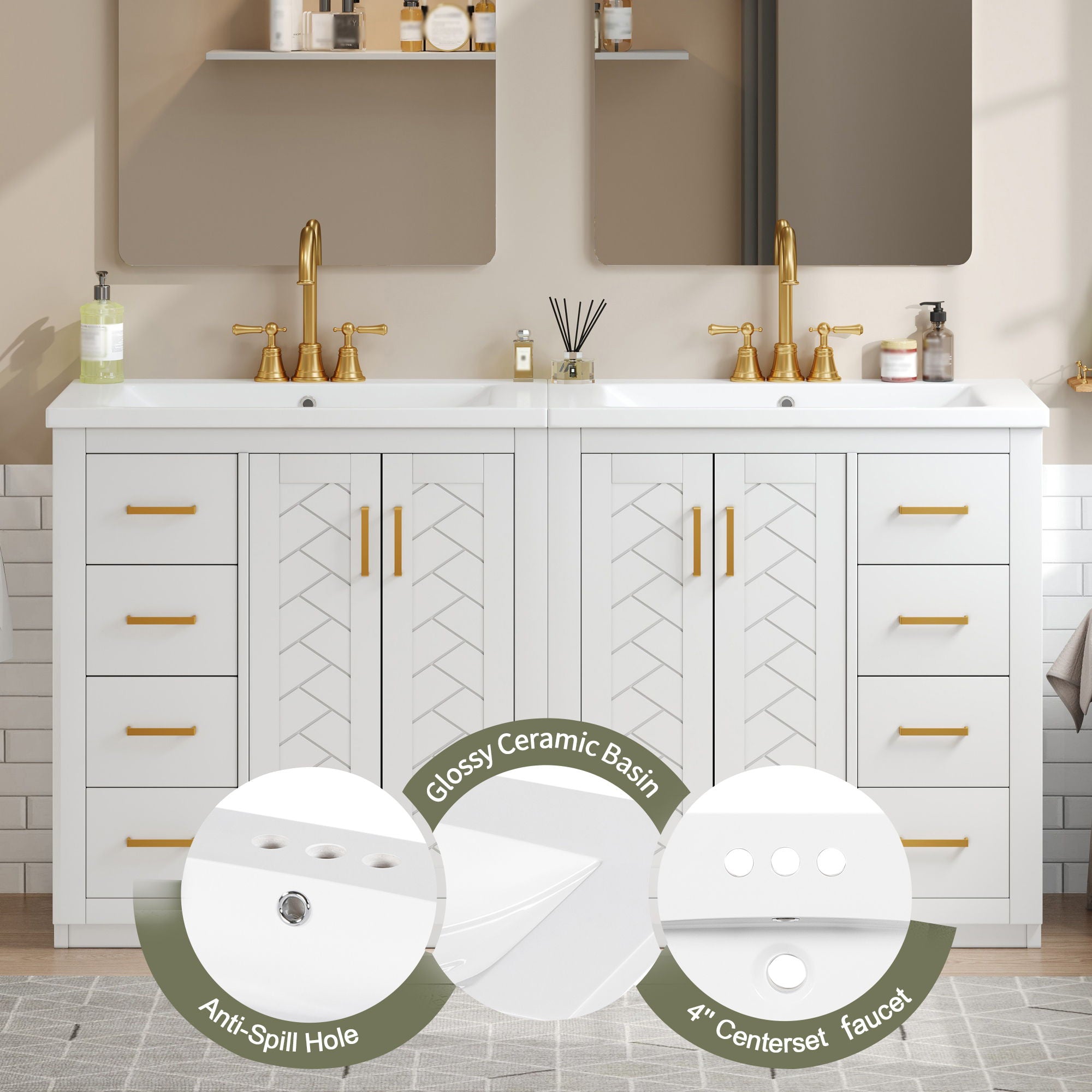 Bathroom Vanity Set With Sink, Storage Cabinet With Drawers & Soft Closing Doors