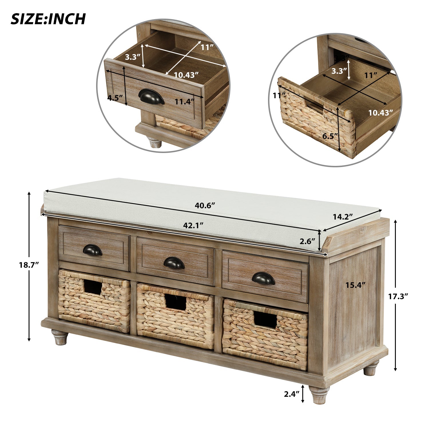 Rustic Storage Bench with 3 Drawers - Best Buy Furniture