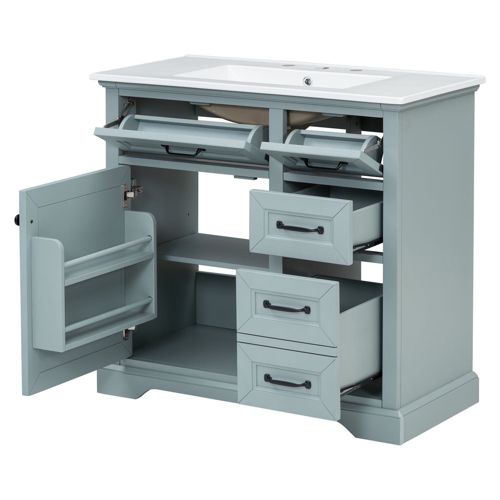 36" Bathroom Vanity With Sink, 2 Tip Out Drawers, Soft Close Hinges