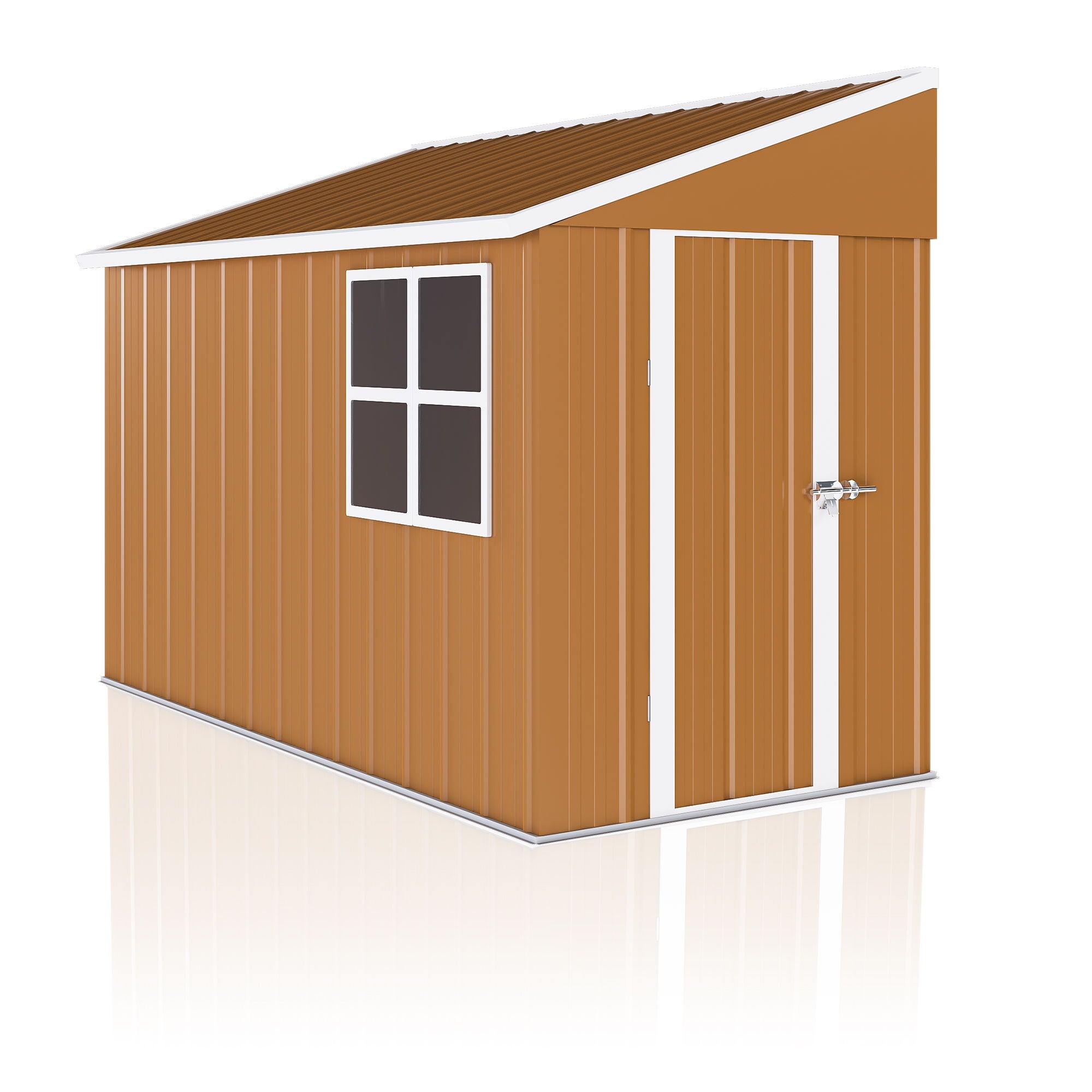 Heavy Duty Metal Storage Shed With Double Doors, Windows & Ventilation Weatherproof Iron Outdoor Garden Shed - Brown