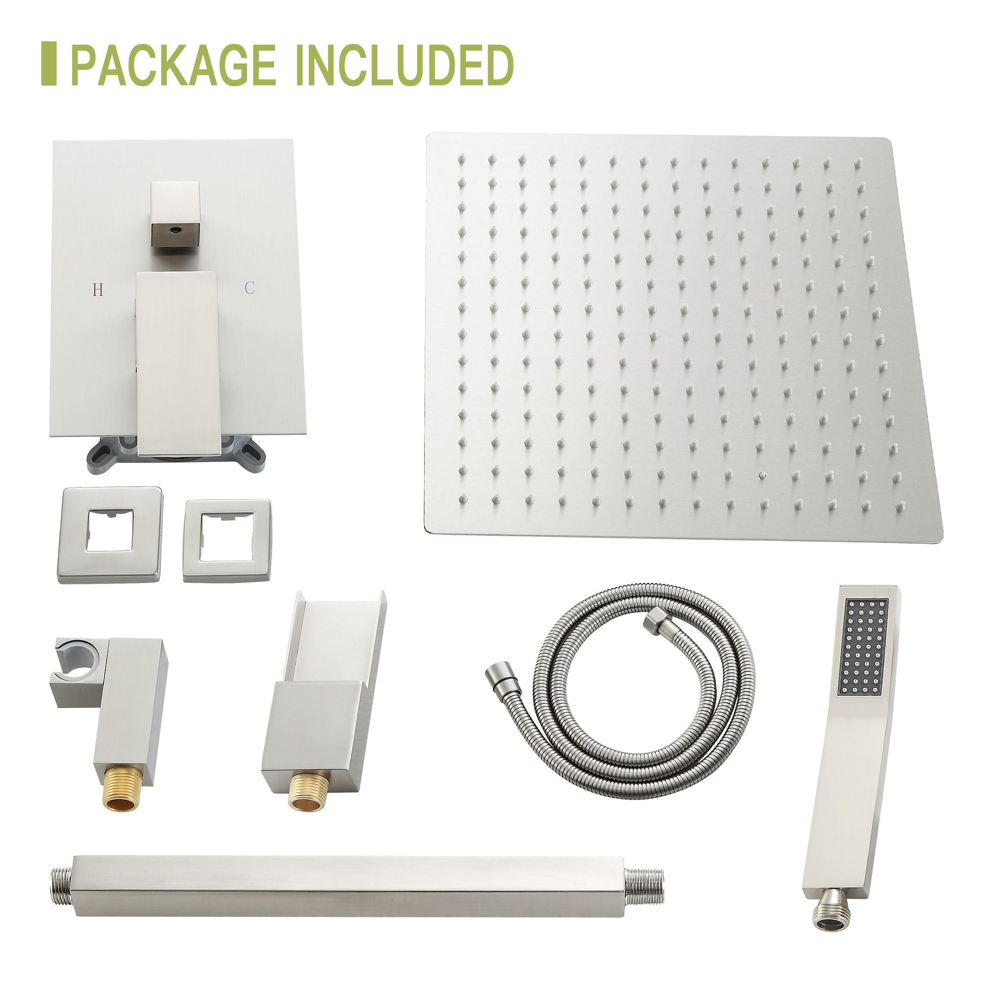 Modern Shower System With Waterfall Tub Spout, 12" Ceiling Mount Square Shower
