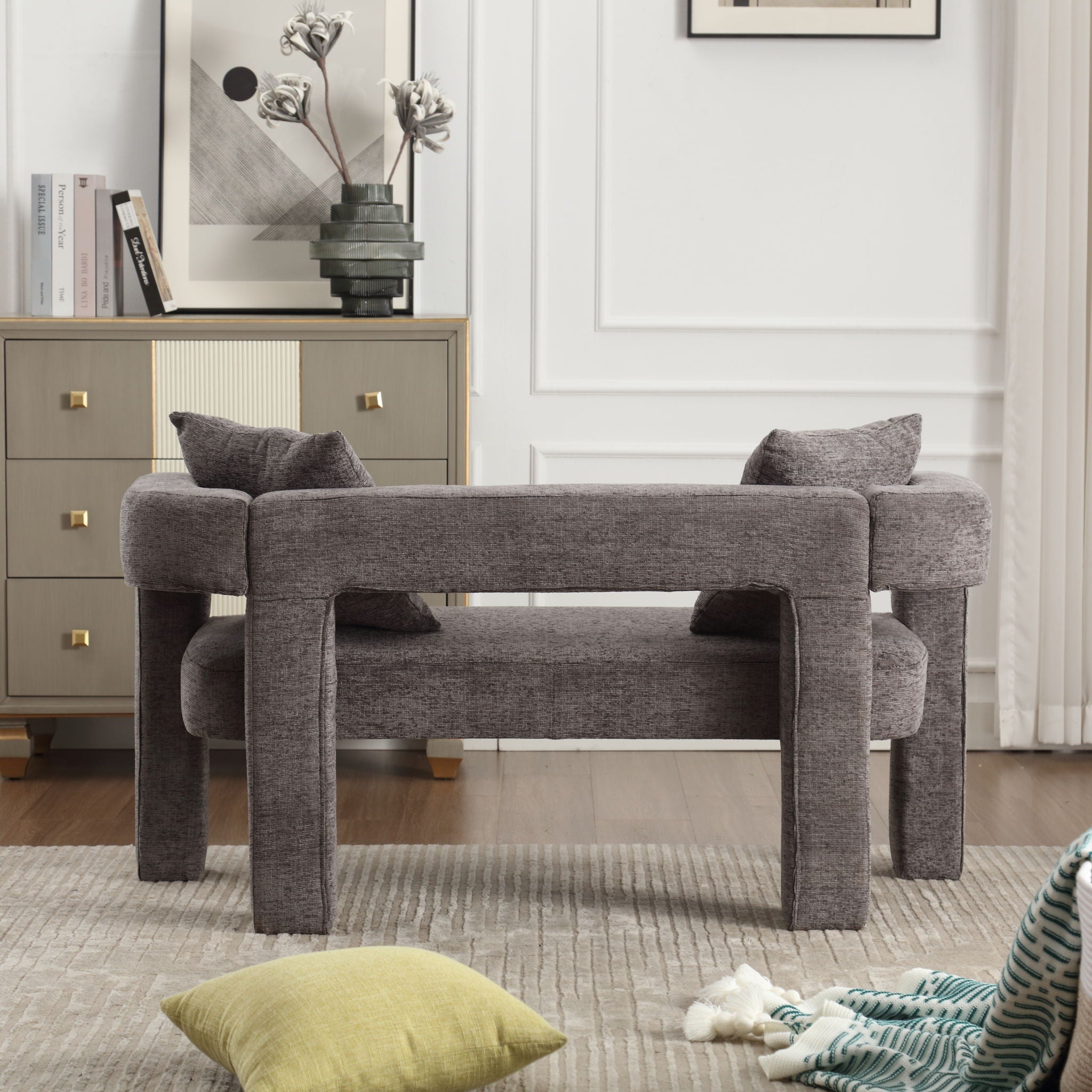 Modern Chenille Loveseat Sofa, Comfy Upholstered 2 Seater