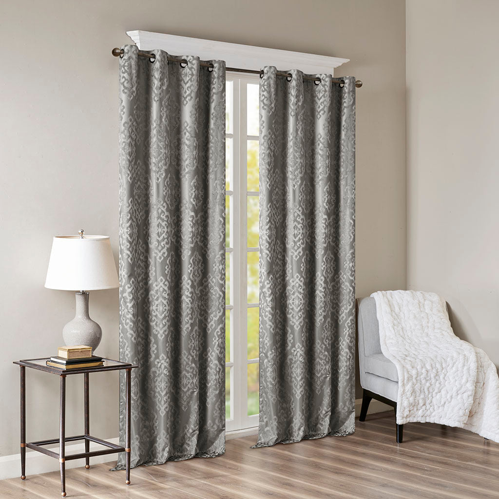 Knitted jacquard damask total blackout grommet top curtain panel (only 1 pc panel)