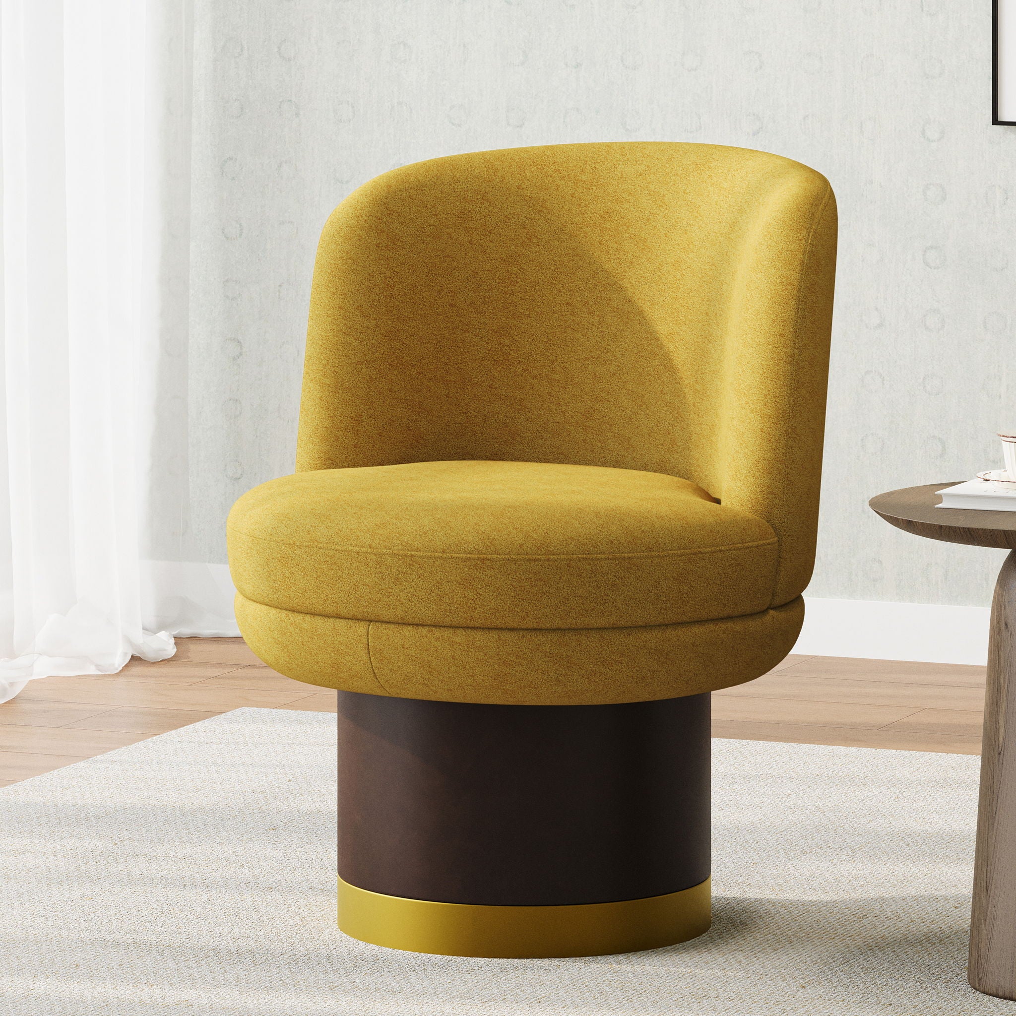 Round Swivel Accent Chair With Ergonomic Backrest For Living Room