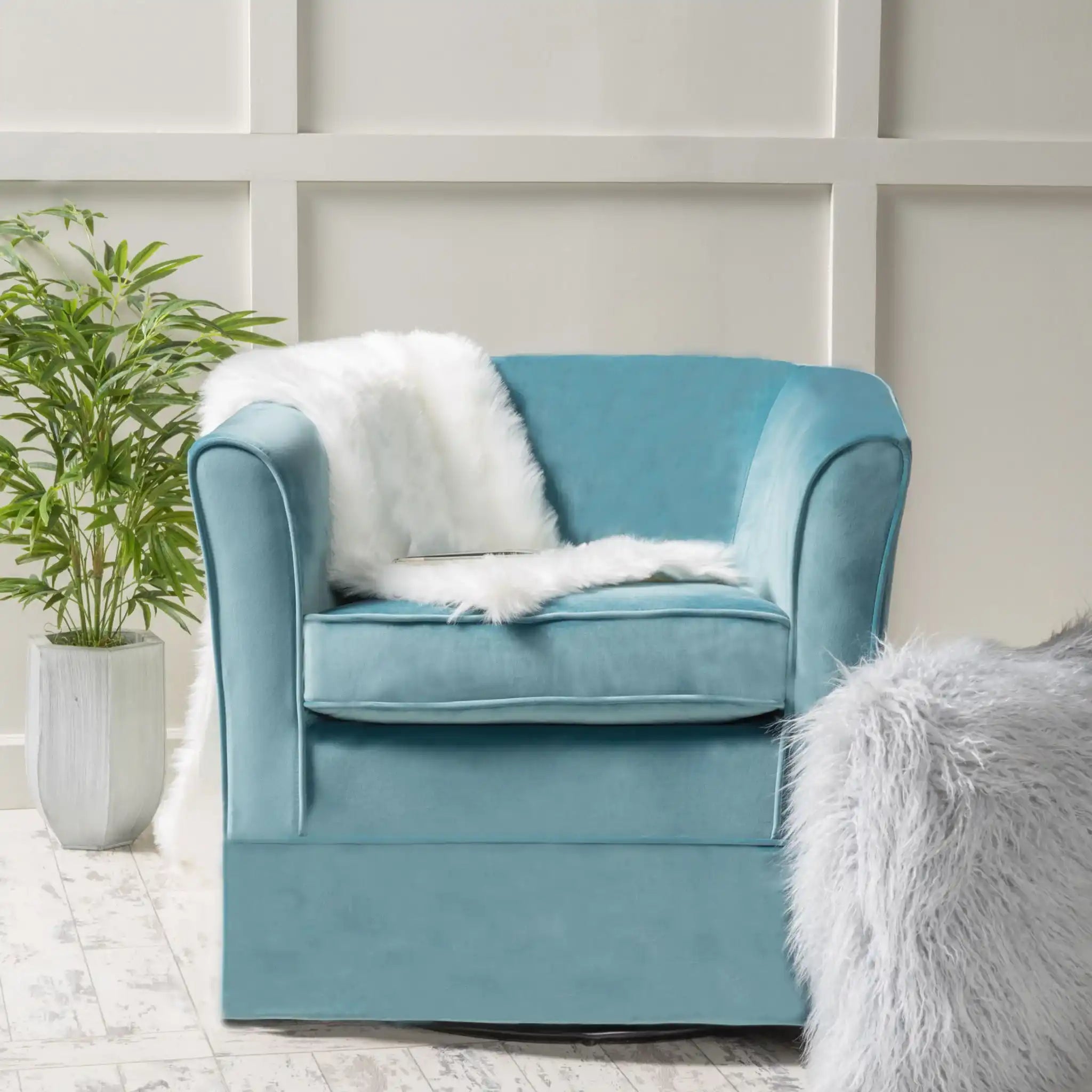Zeniqua - Upholstered Velvet Swivel Chair With Loose Cover