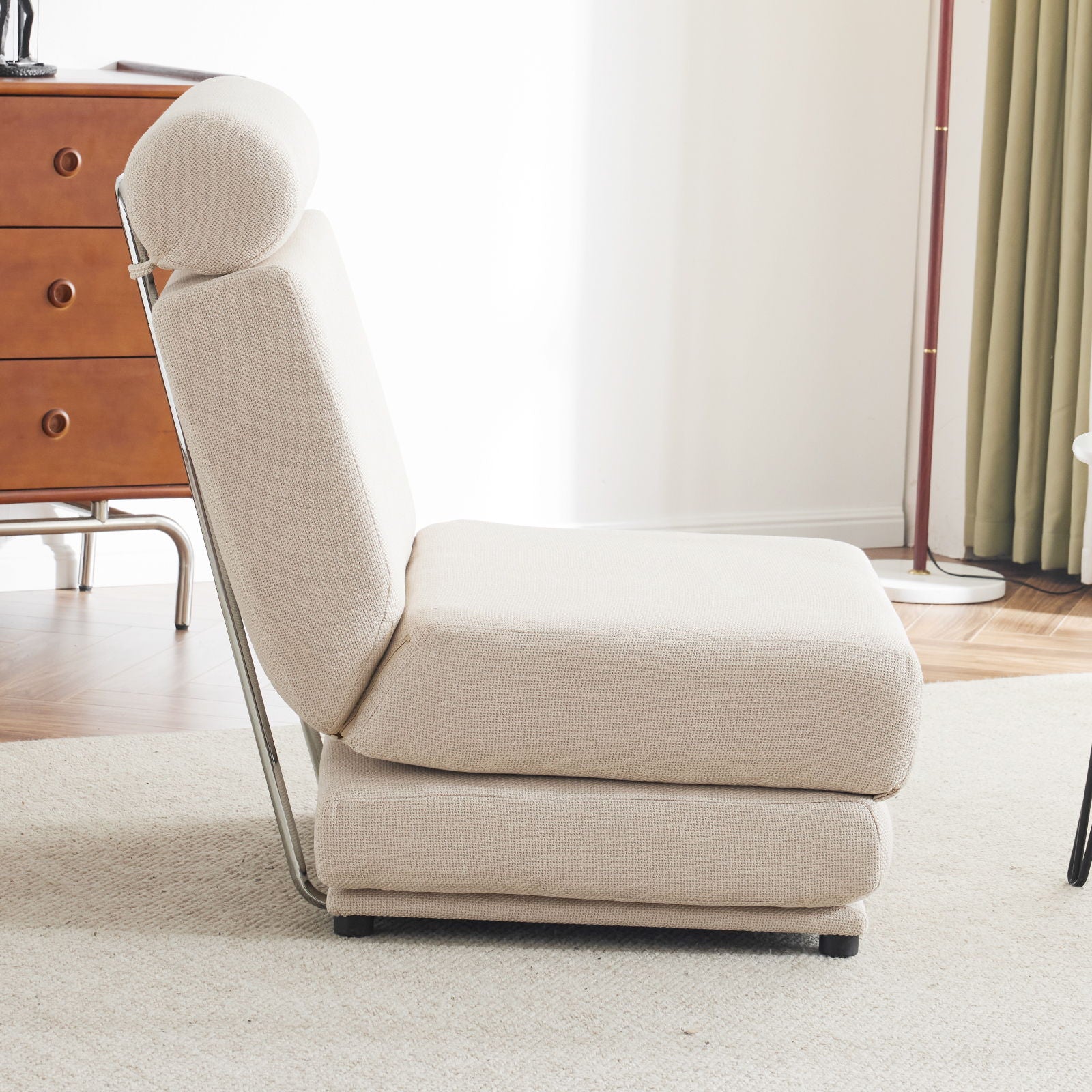 Foldable Single Chair Sofa Bed With Pillow, Easy To Store, Breathable And Wearable Linen