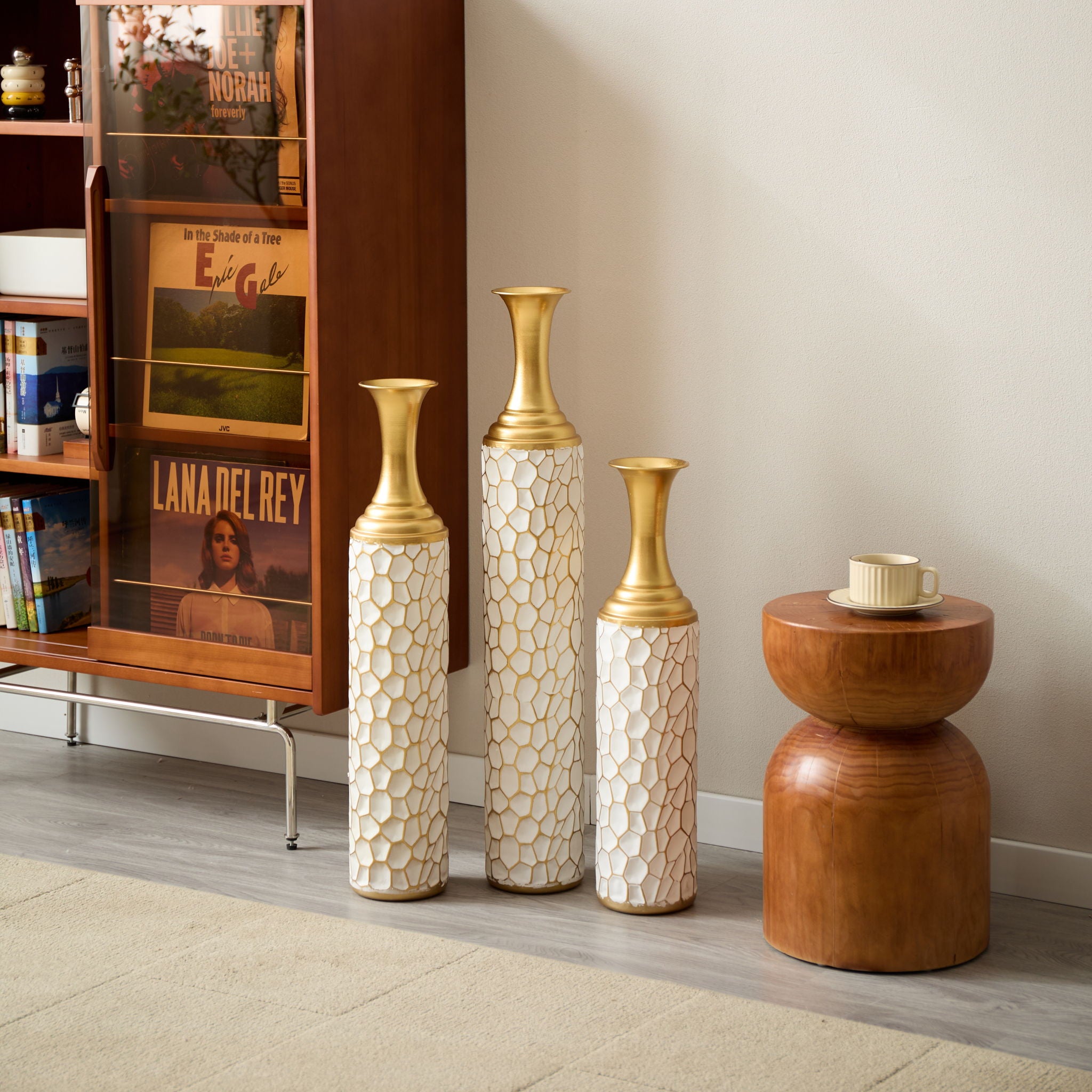 Floor Metal Vase Modern Style Decoration Home Metal Vase (Set of 3) Gorgeous Home Decoration Large Glazed Metal Vases - Gold / White