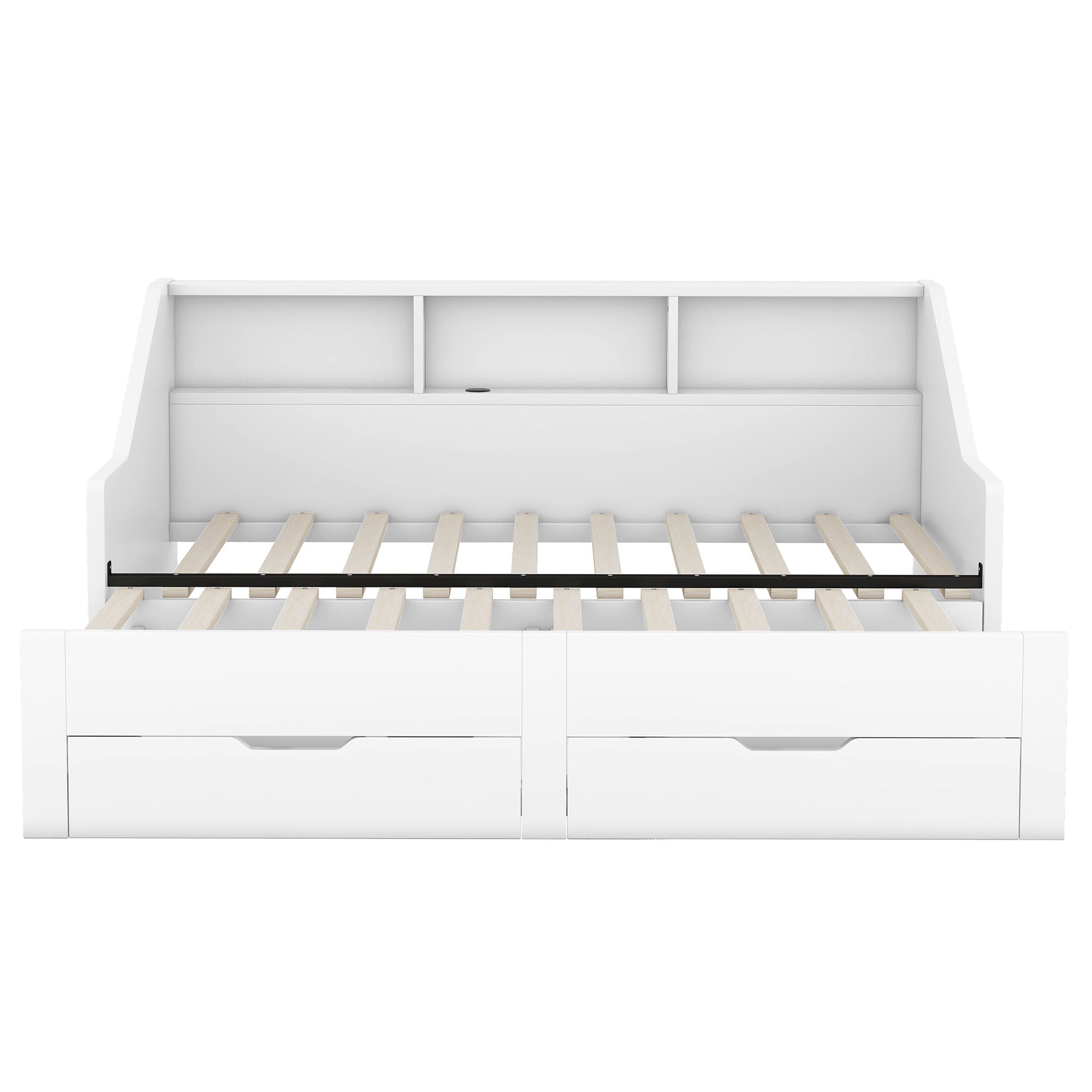 Daybed Frame With Storage Bookcases, 2 Drawers, Charging Station