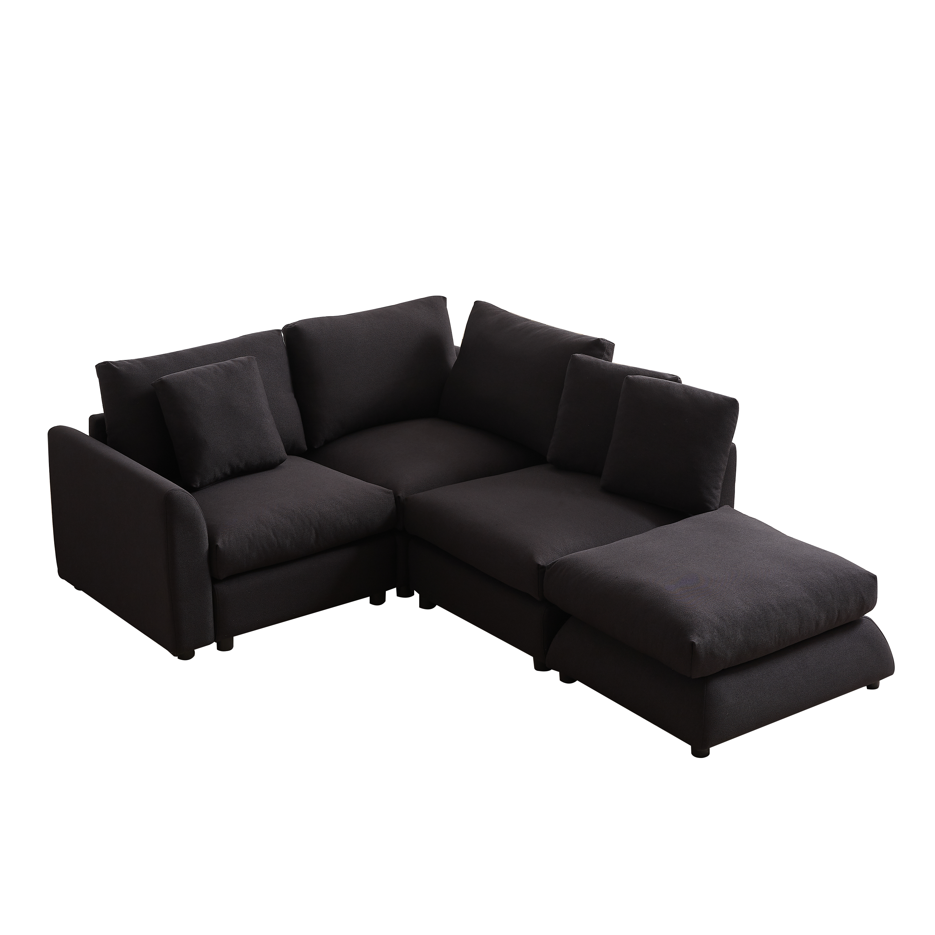 102.2 Inch Combination Sofa Modular Sofa with Ottoman Black