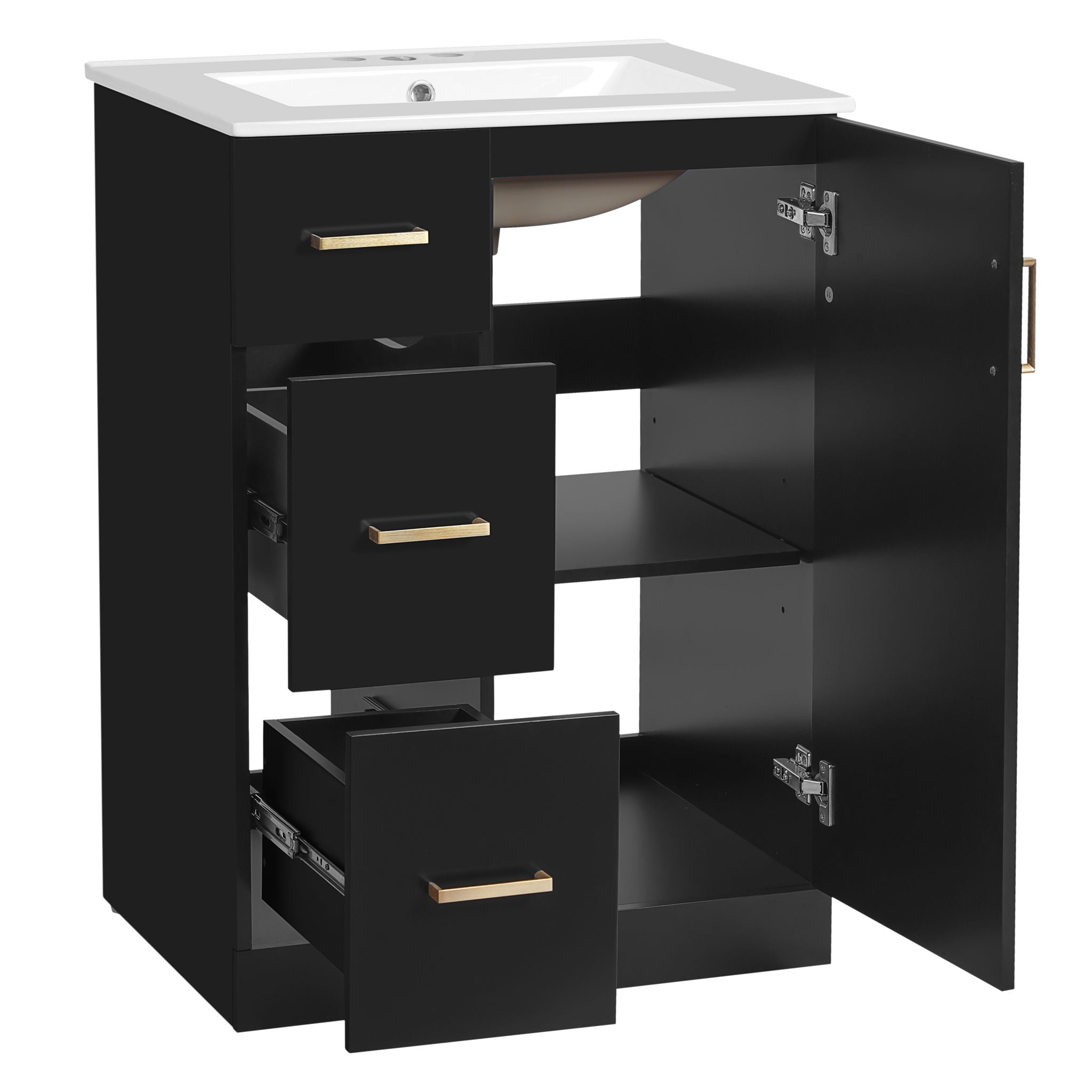 Bathroom Vanity With Sink, Compact Cabinet With 2 Drawers And Soft-Closing Door, Under-Mount Basin - Black