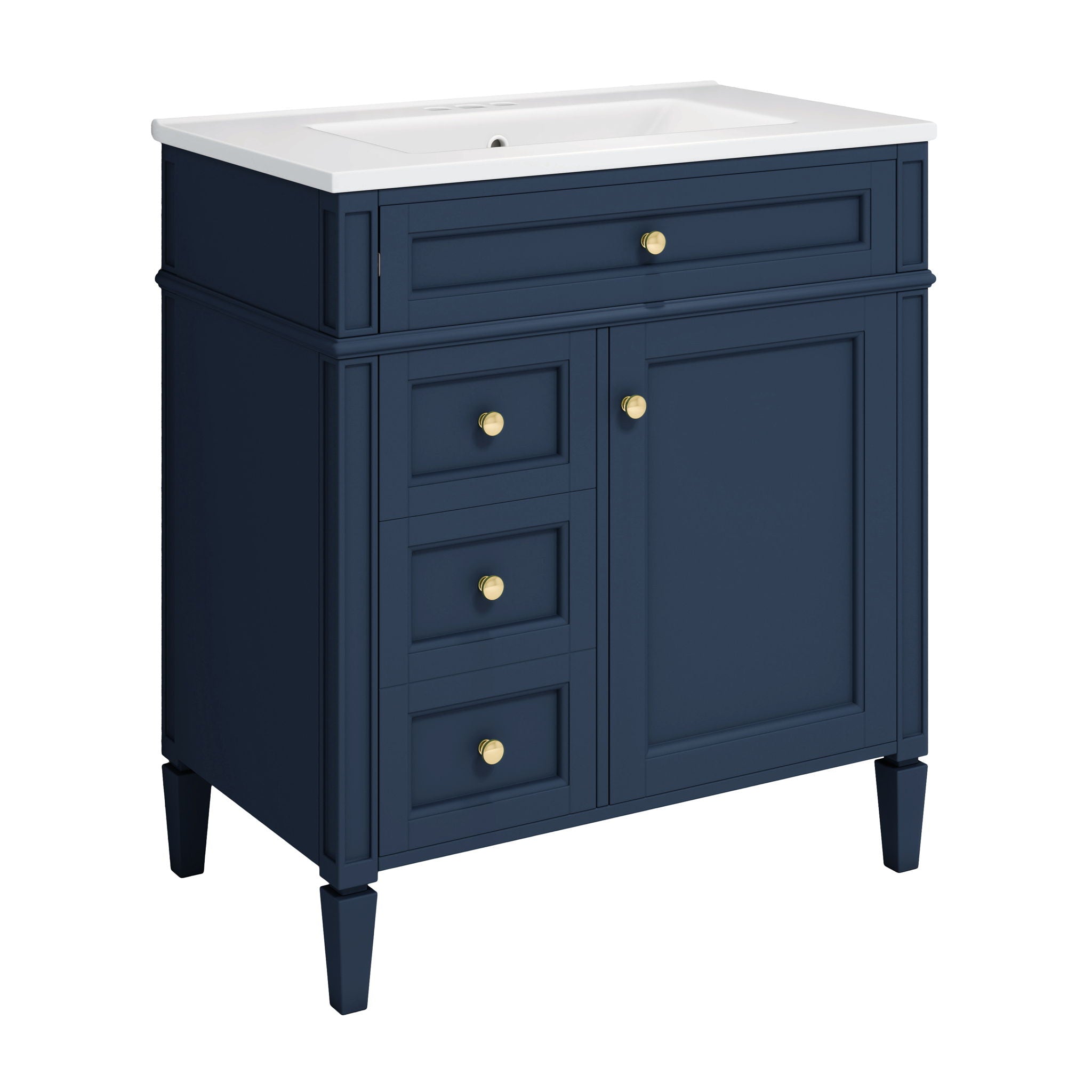 Bathroom Vanity With Medicine Cabinet, Royal Blue Mirror Cabinet, Modern Bathroom Storage Cabinet With 2 Soft Closing Doors And 4 Drawers